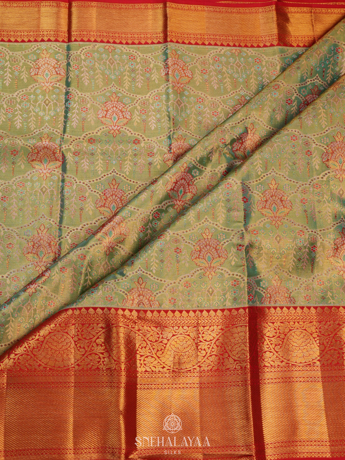 Pista Green Tissue Kanjivaram Silk Saree
