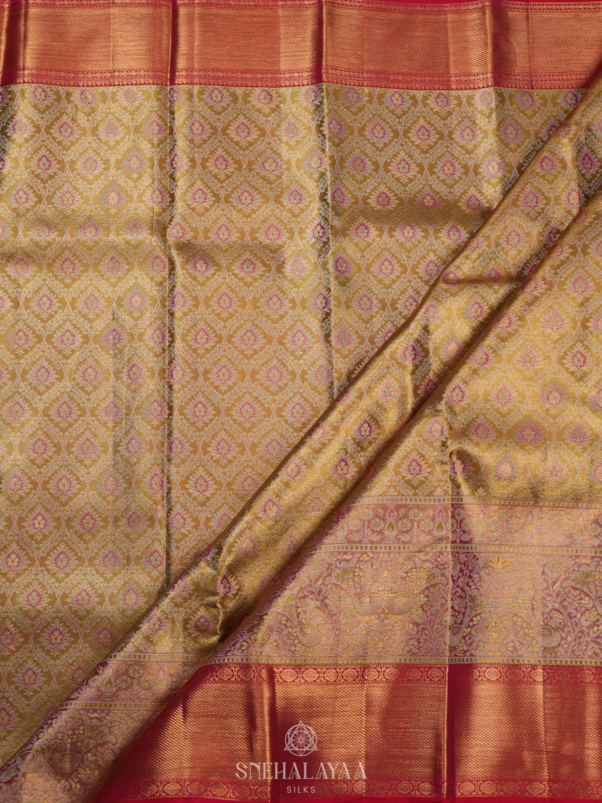 Olive Green Kanjivaram Silk Saree