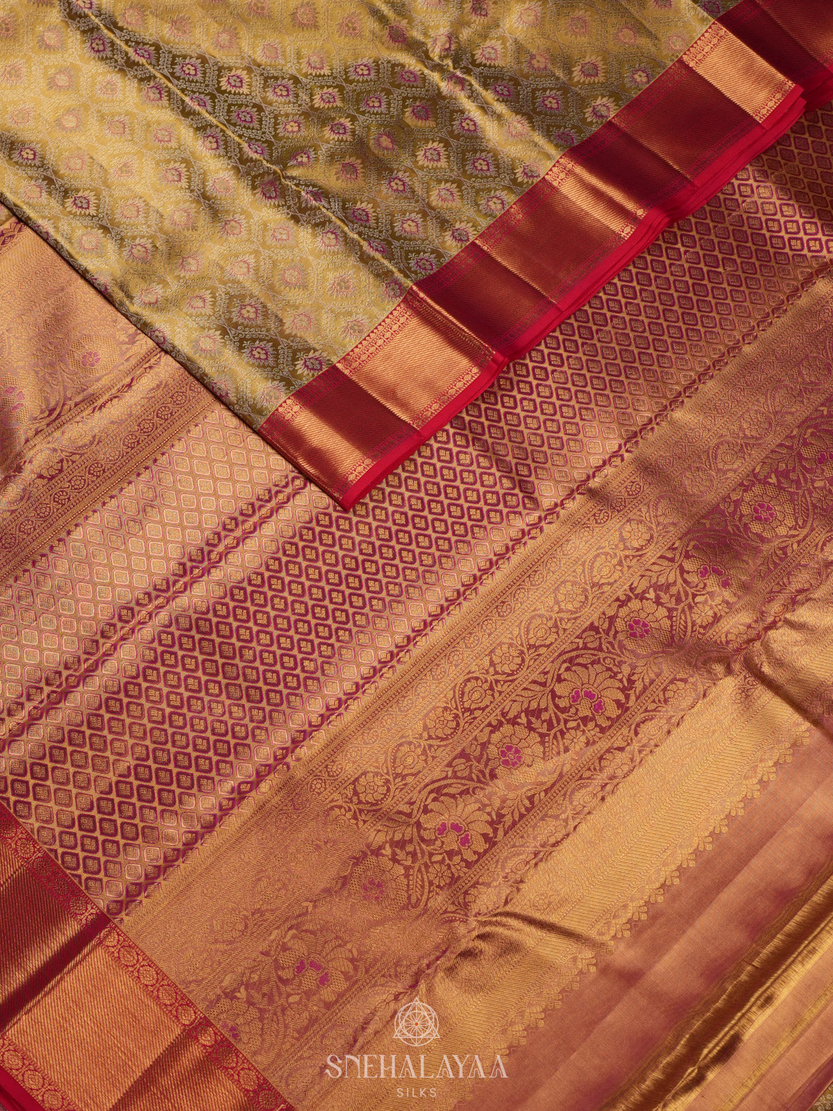 Olive Green Kanjivaram Silk Saree