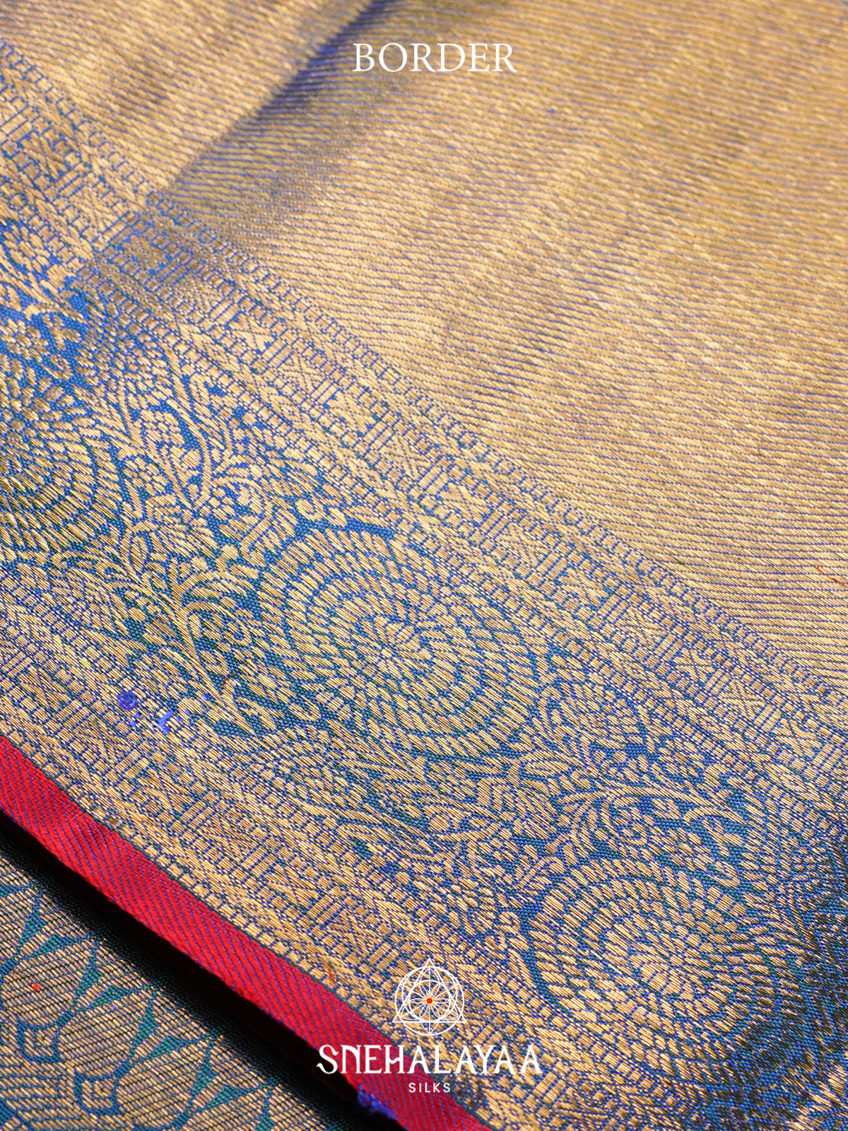 Peacock Blue Floral Kanjivaram Silk Saree with Gold Zari Border