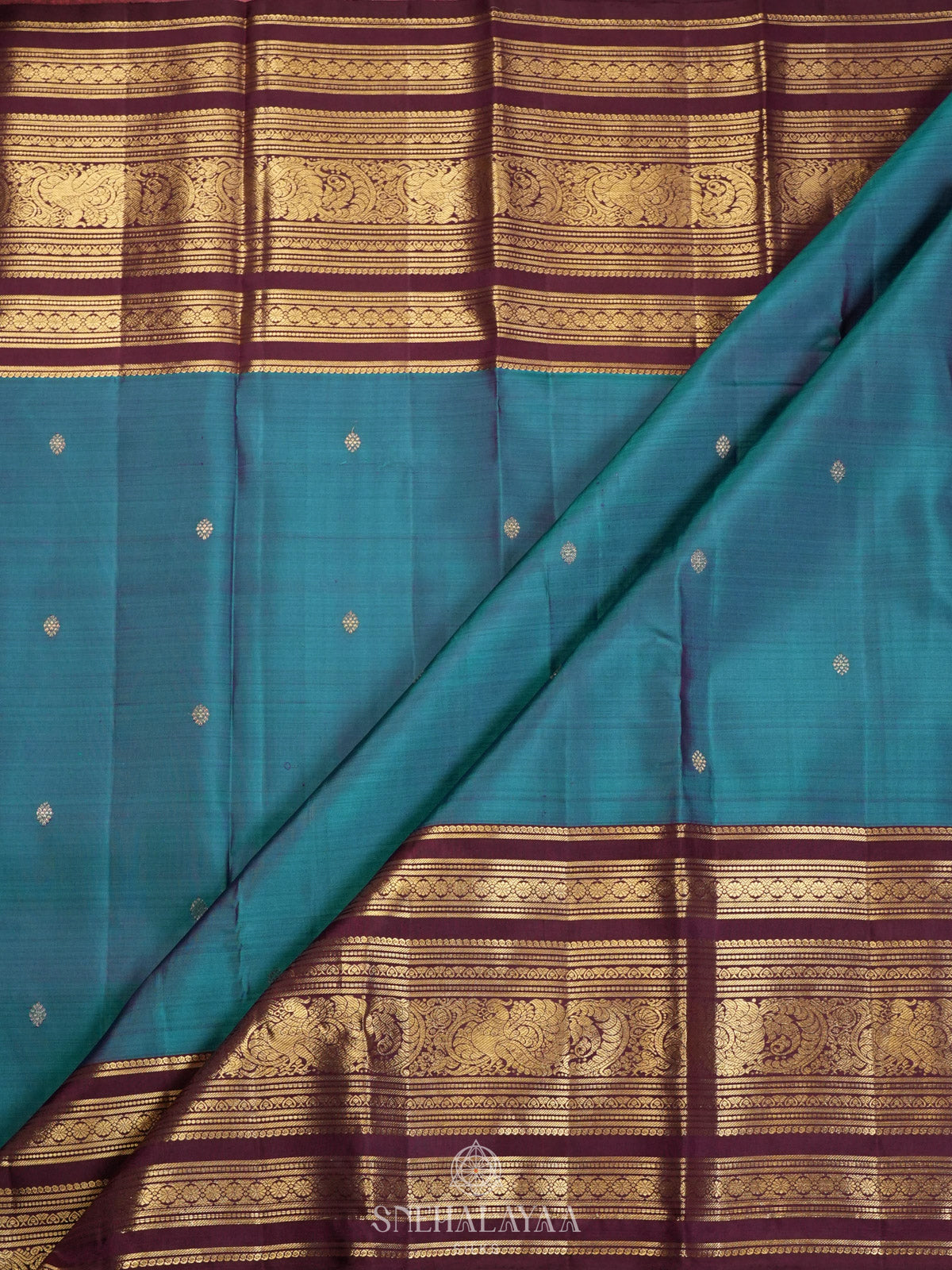 Peacock Blue Kanjivaram Silk Saree