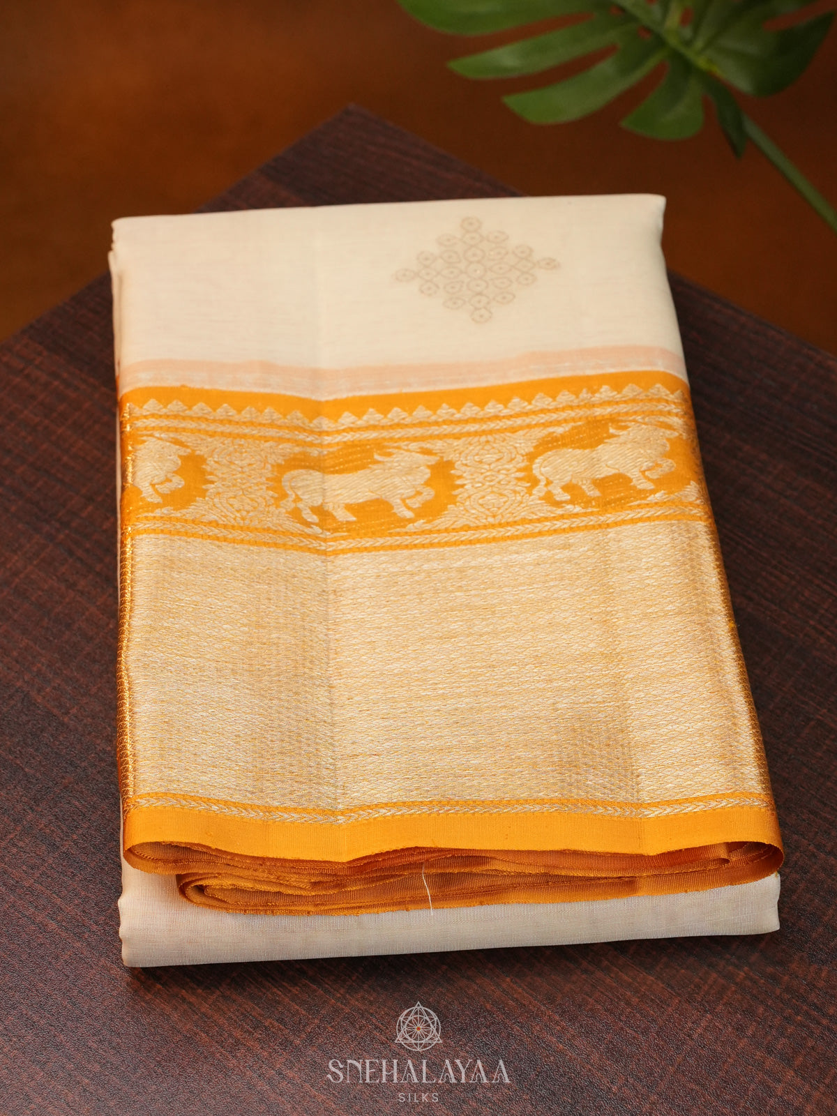 Cream Kanjivaram Silk Saree