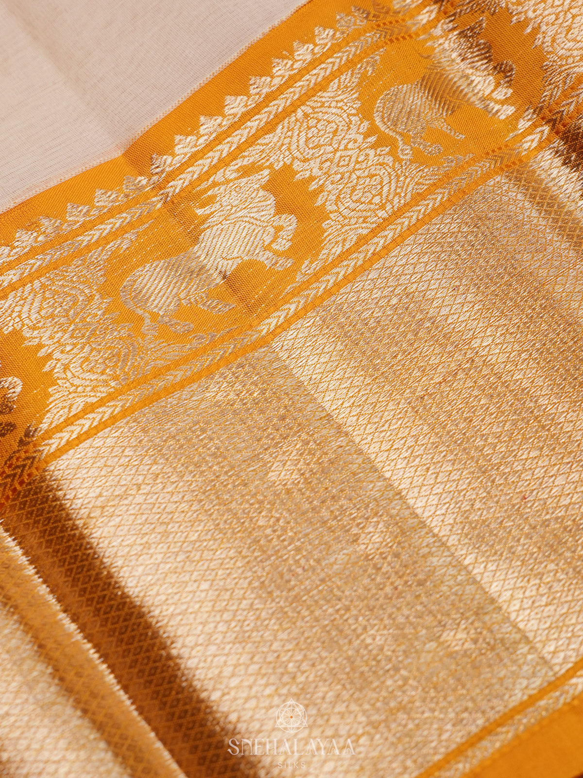 Cream Kanjivaram Silk Saree