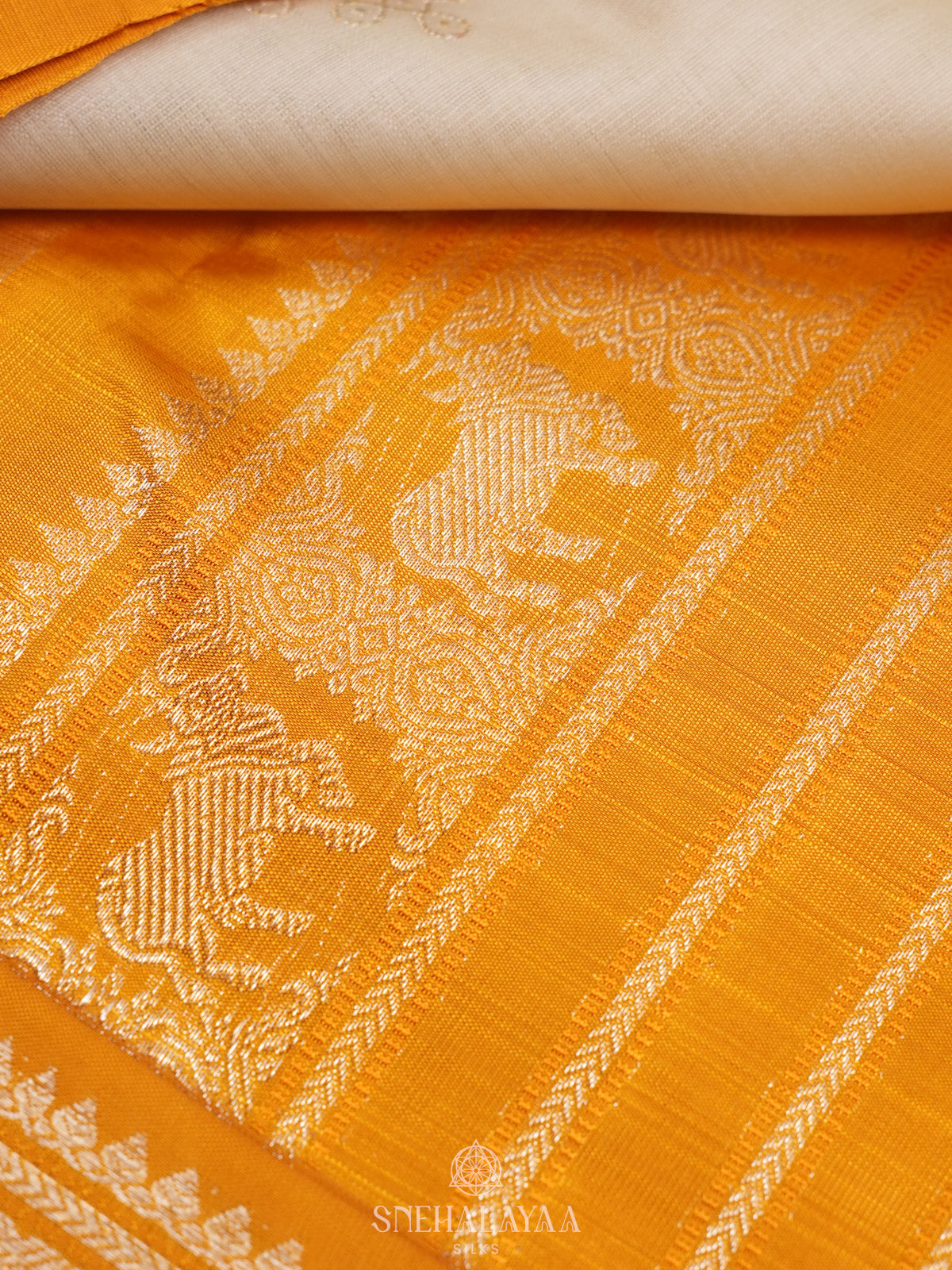 Cream Kanjivaram Silk Saree