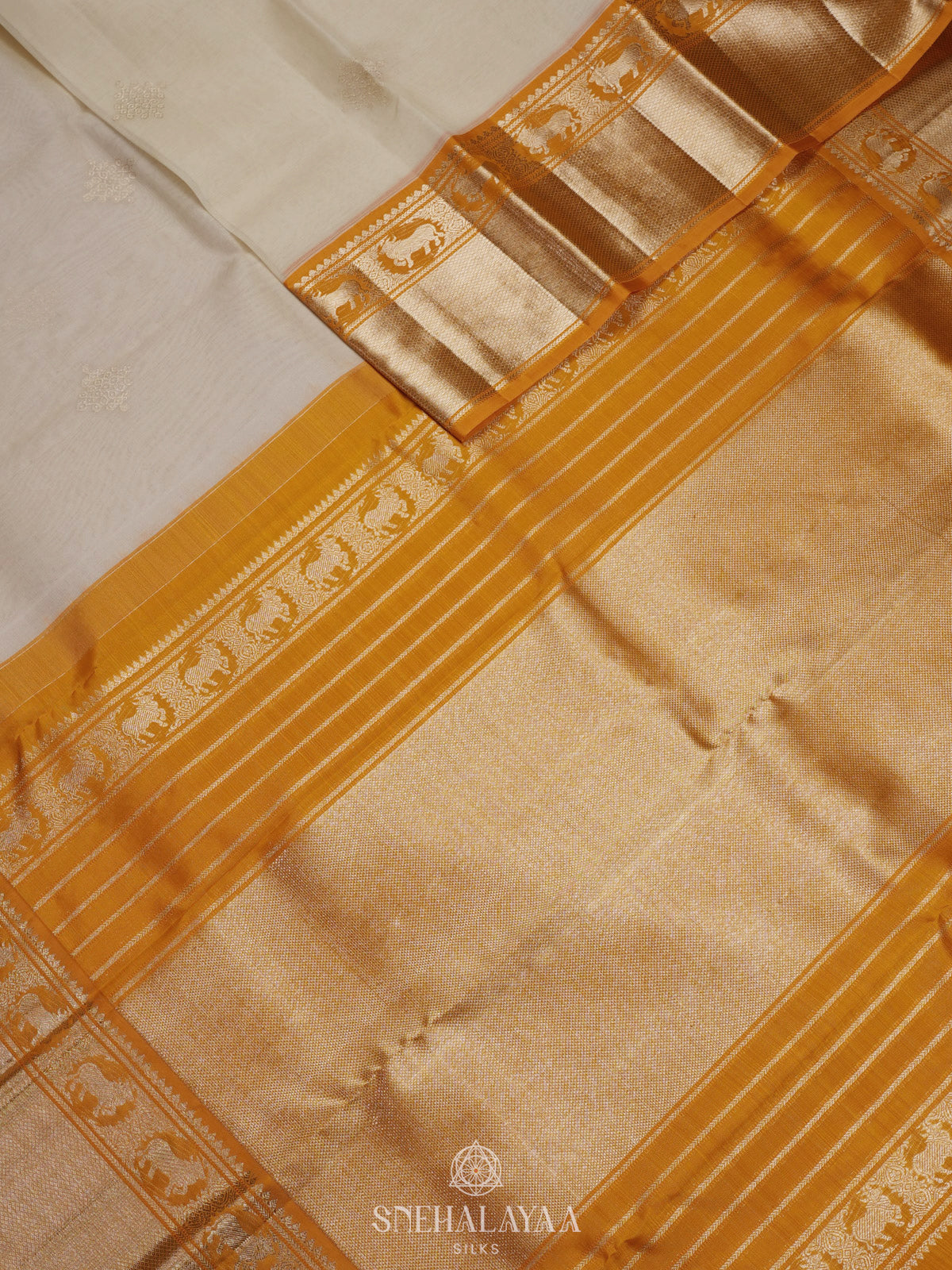 Cream Kanjivaram Silk Saree