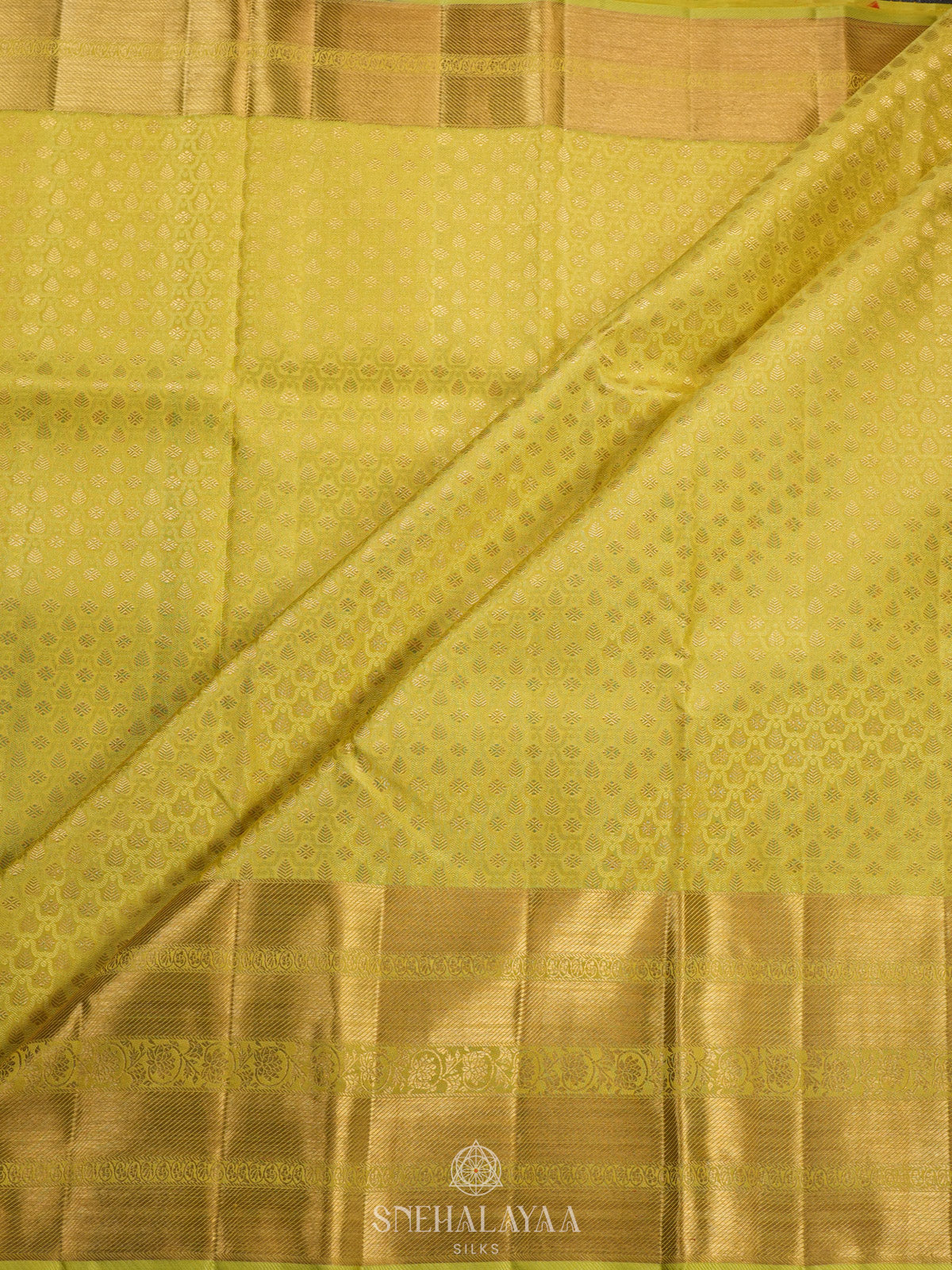 Lime Green Kanjivaram Silk Saree