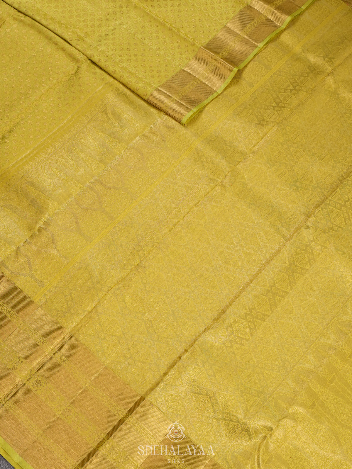 Lime Green Kanjivaram Silk Saree