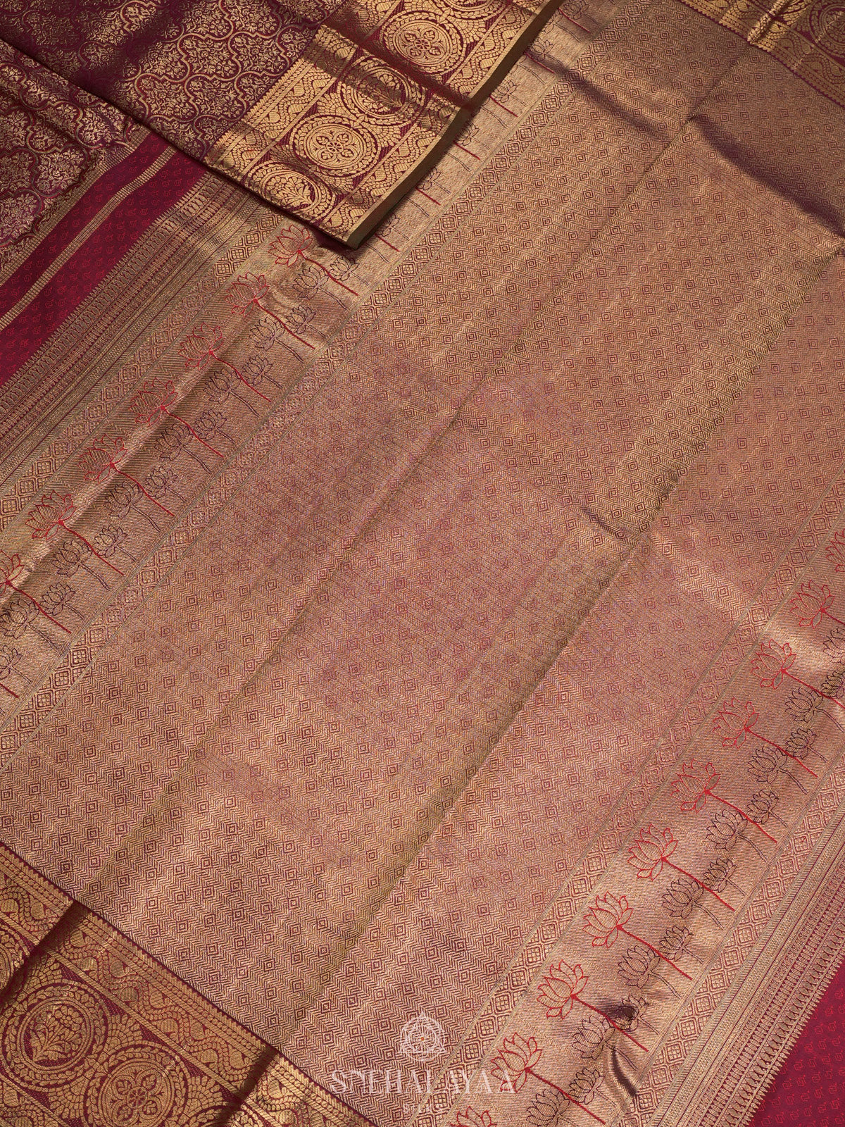 Burgundy Tissue Kanjivaram Silk Saree