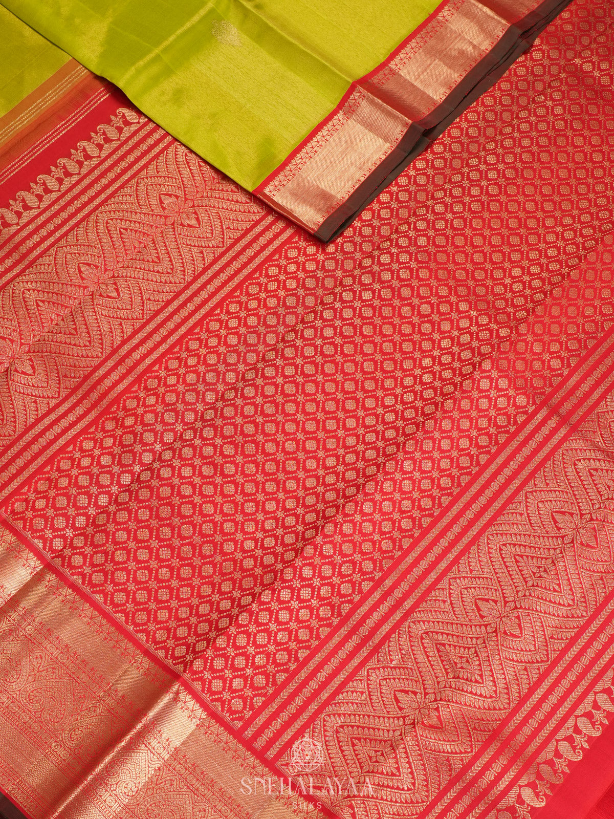Lime Green Kanjivaram Silk Saree
