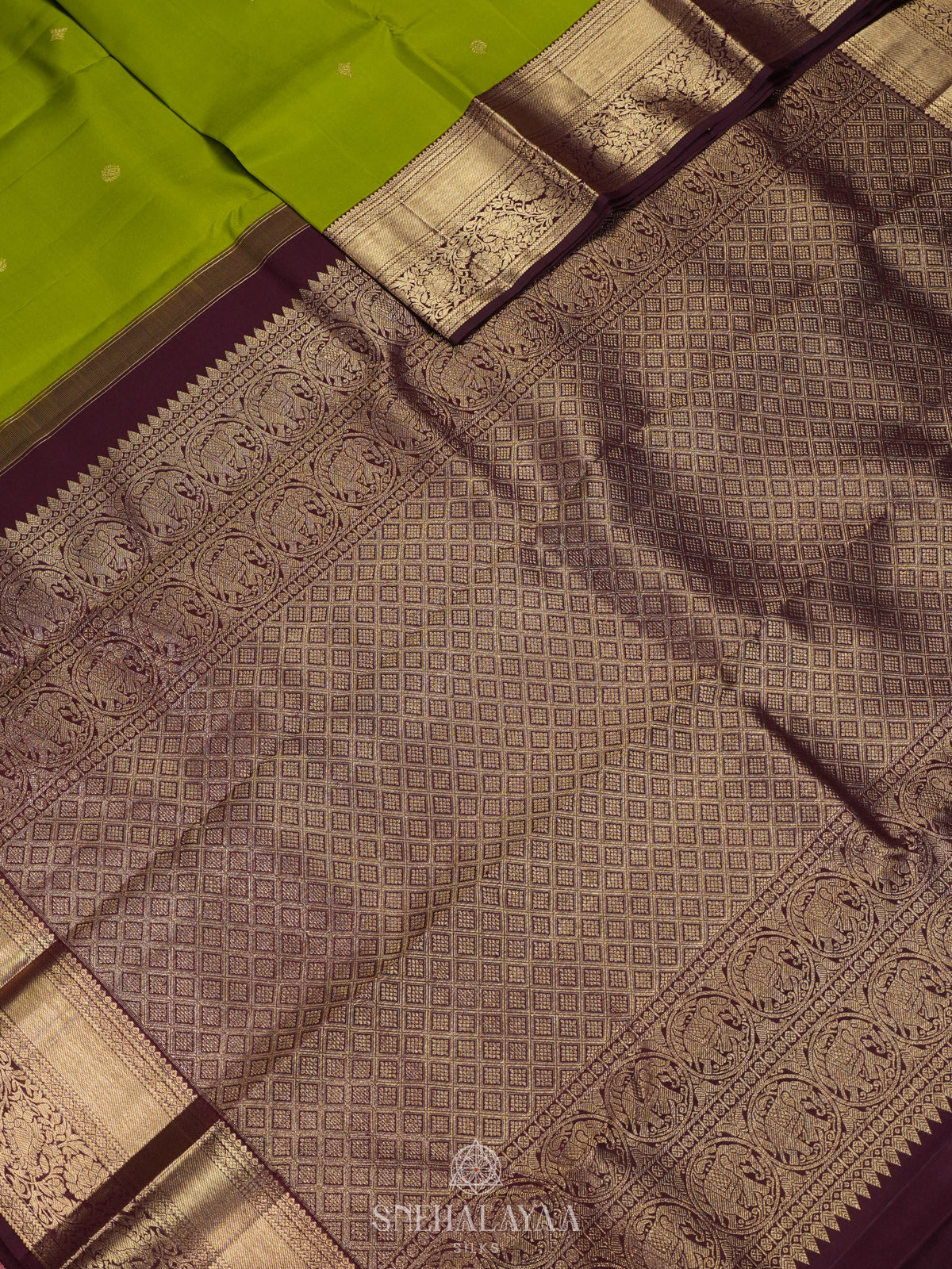 Lime Green Kanjivaram Silk Saree