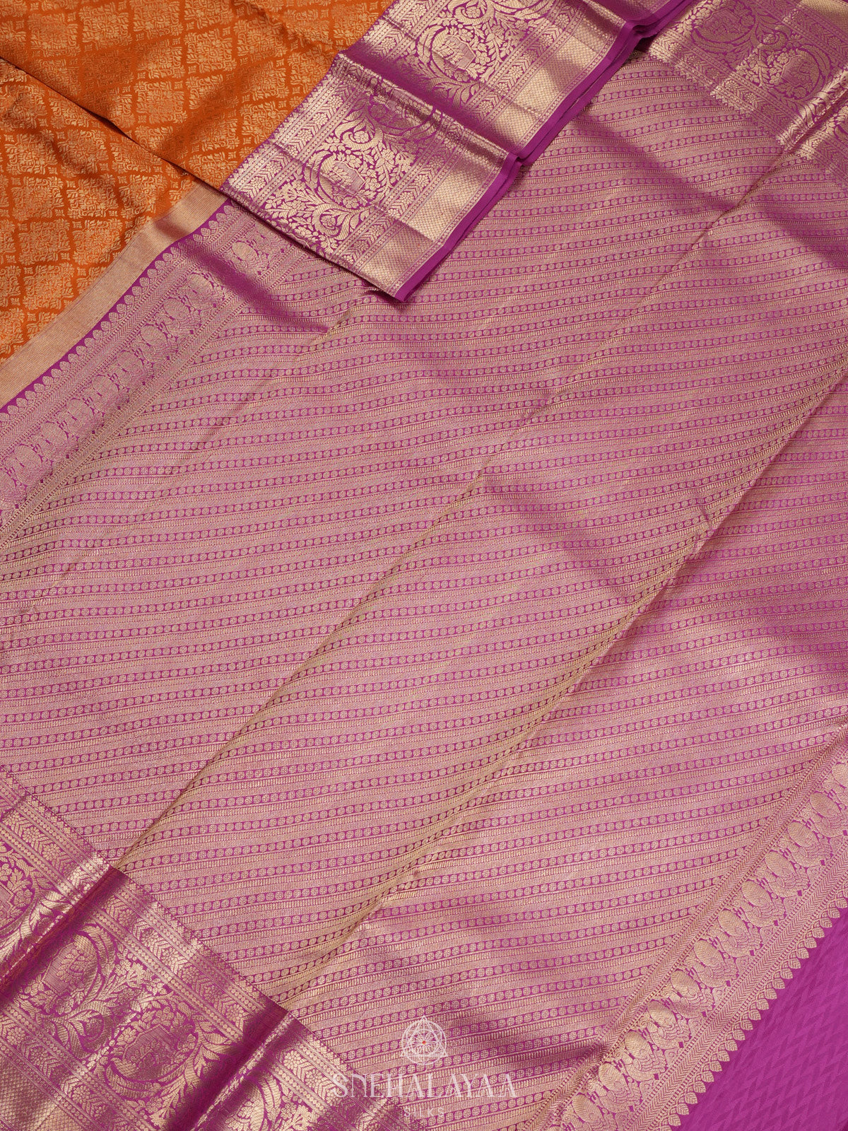 Orange Tissue Kanjivaram Silk Saree