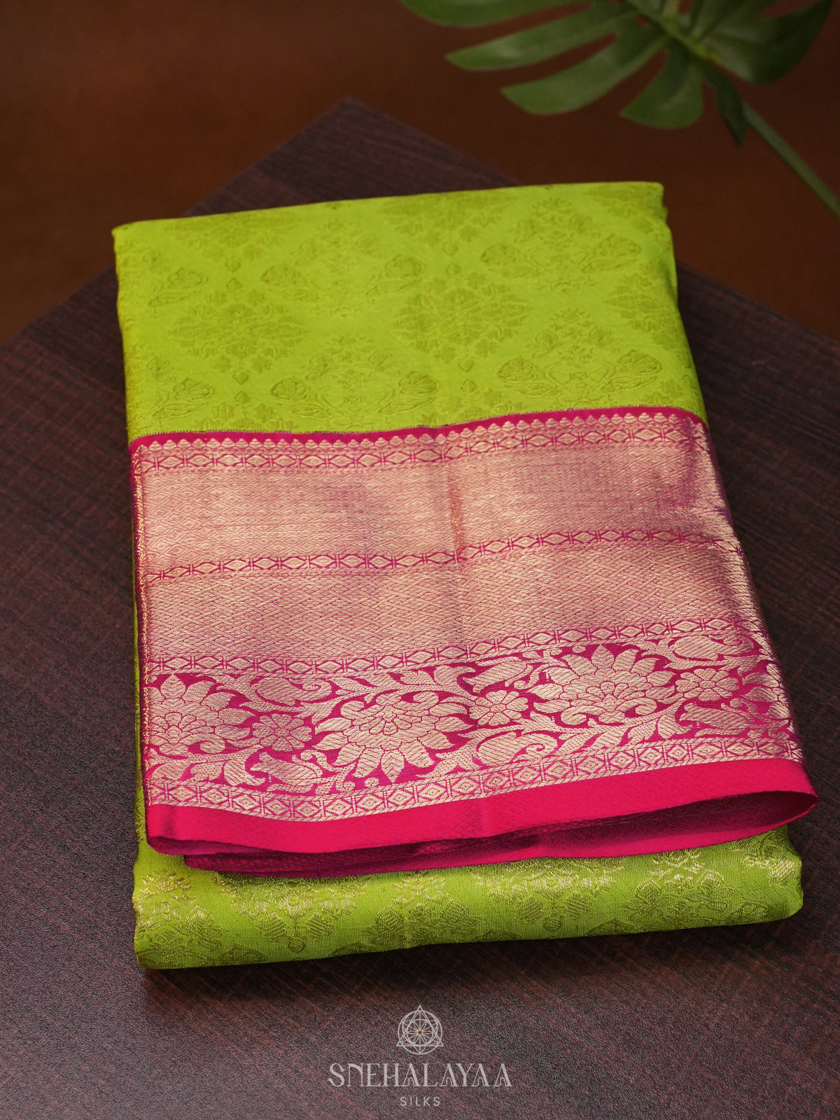 Lime Green Kanjivaram Silk Saree