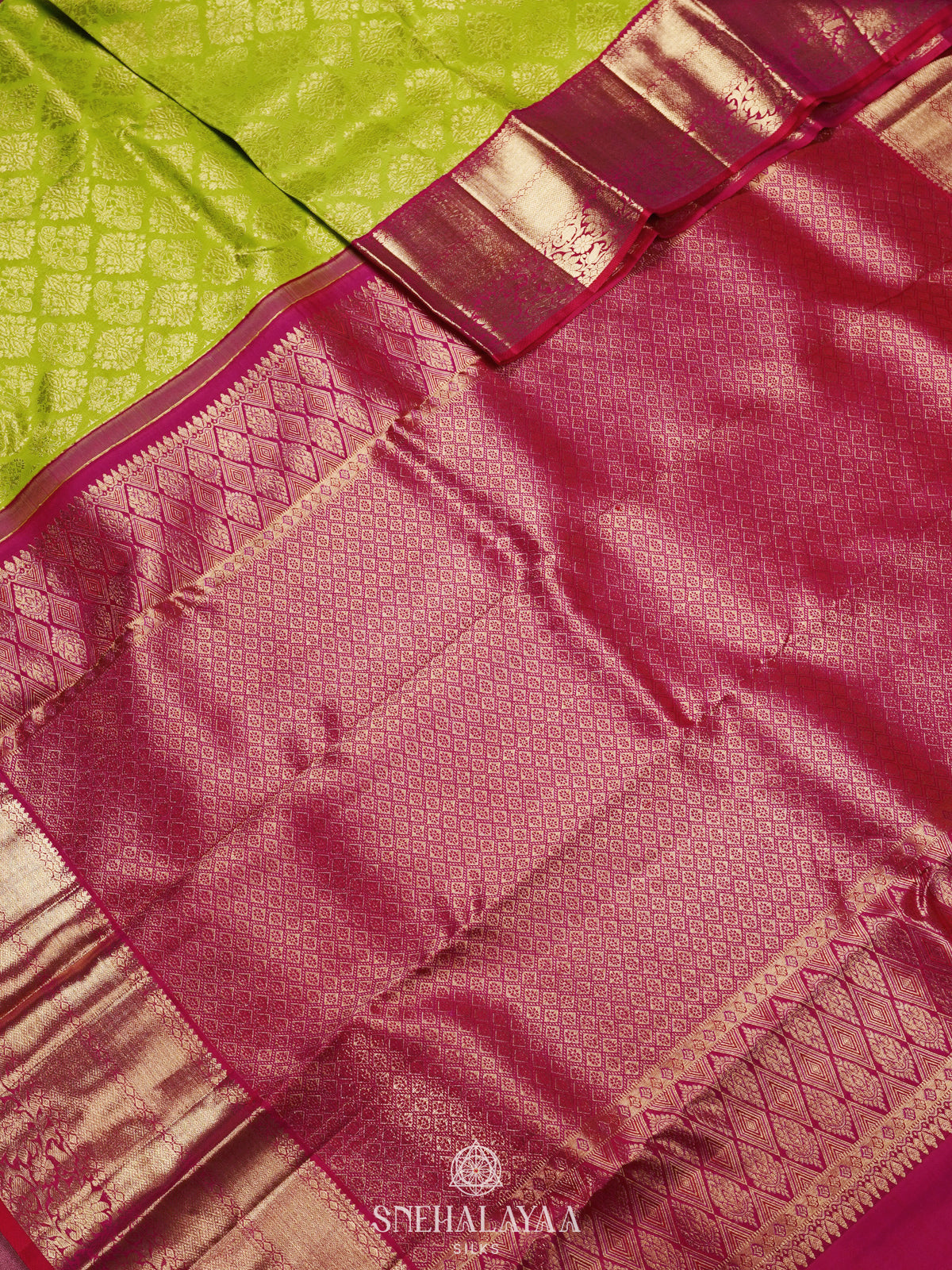 Lime Green Kanjivaram Silk Saree