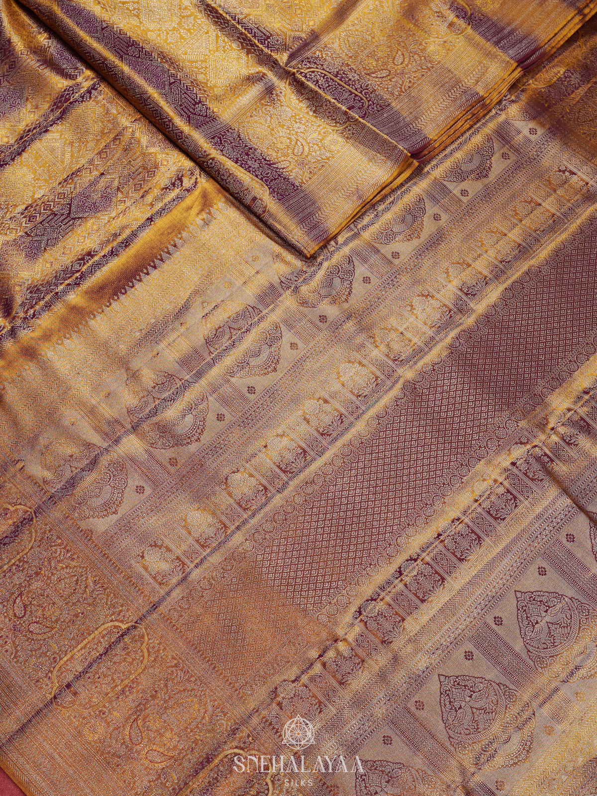 Golden Kanjivaram Silk Saree