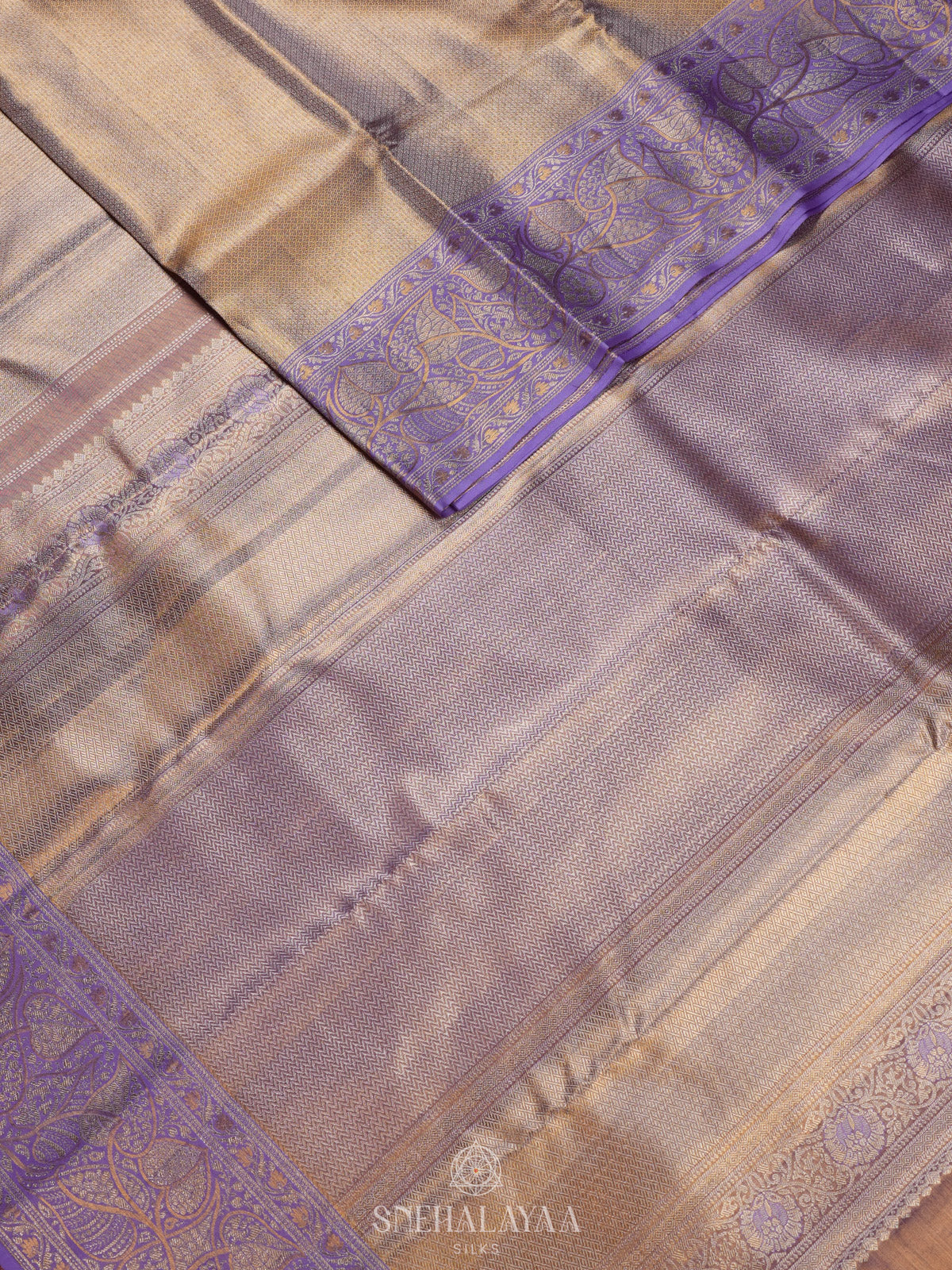 Beige Gold Kanjivaram Silk Saree