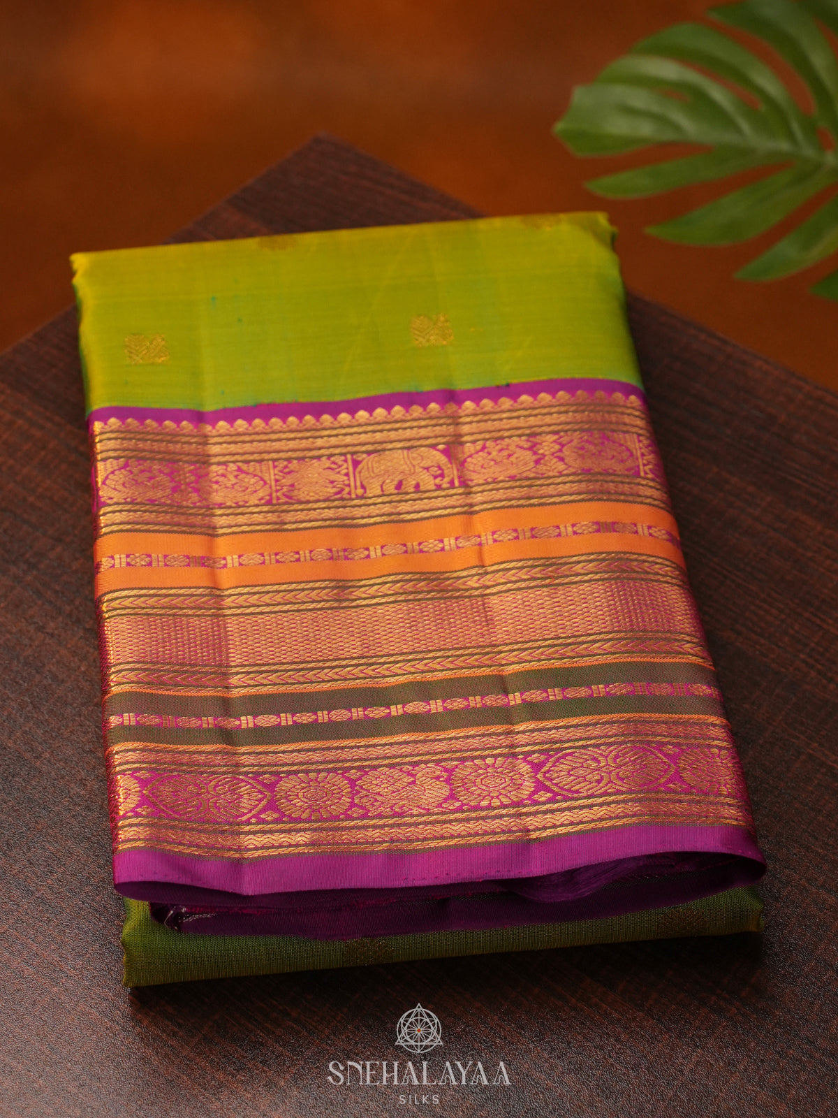 Lime Green Kanjivaram Silk Saree