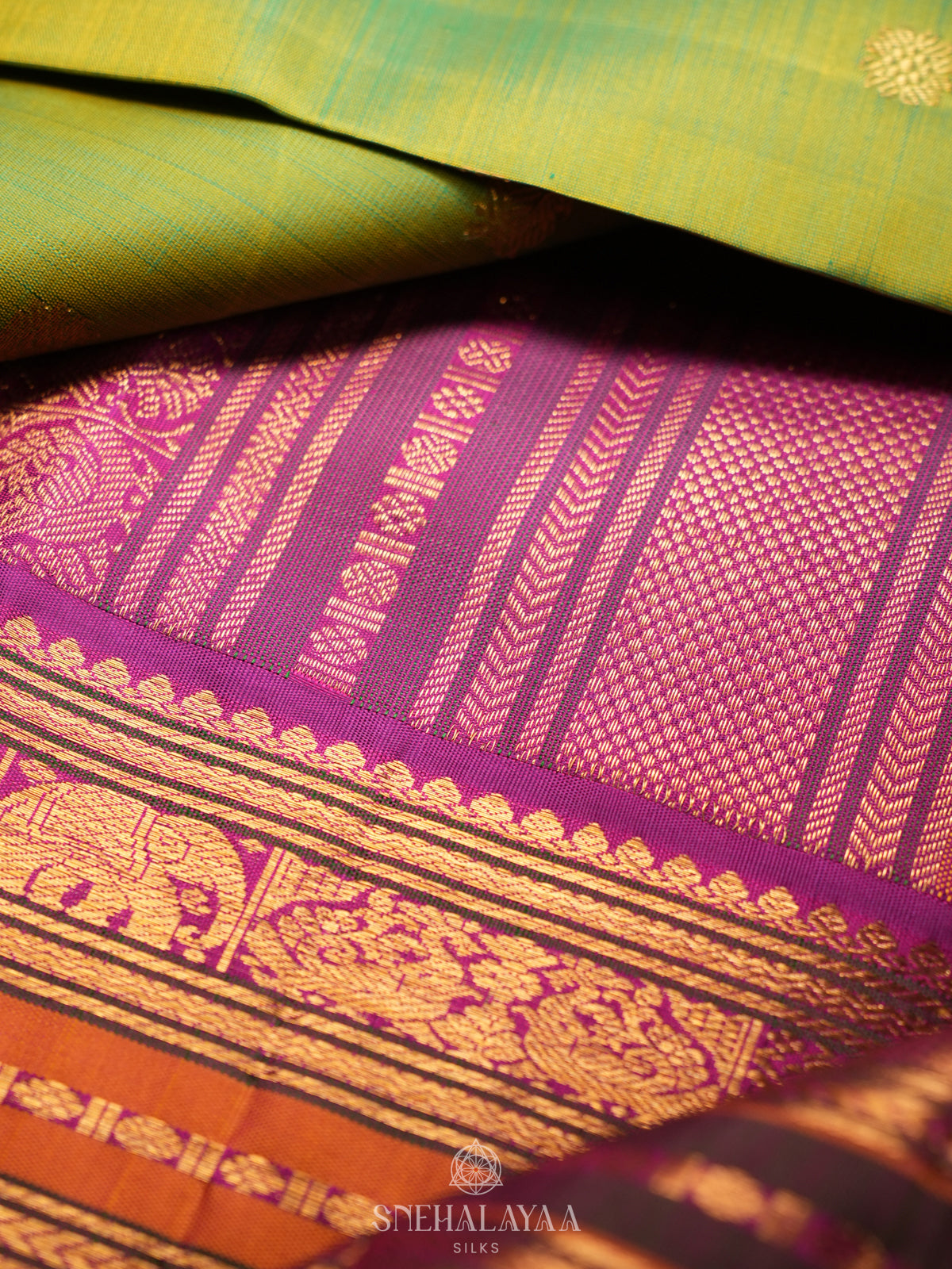 Lime Green Kanjivaram Silk Saree