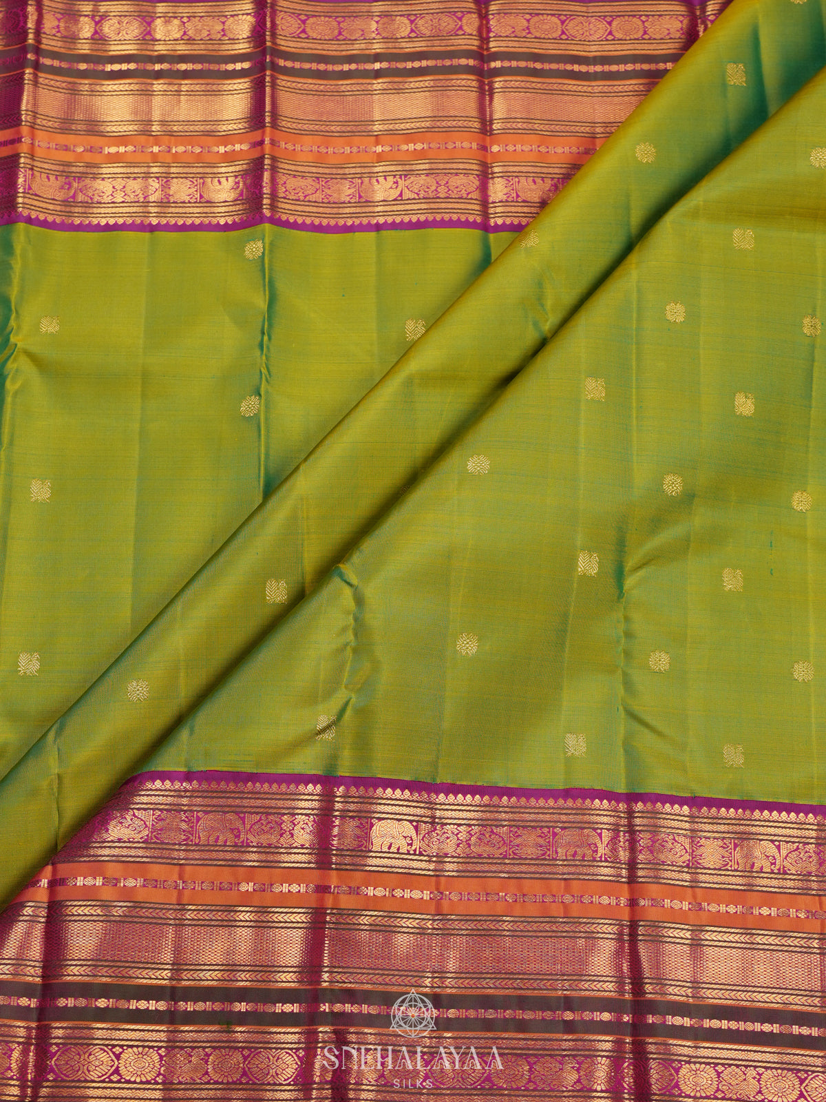 Lime Green Kanjivaram Silk Saree