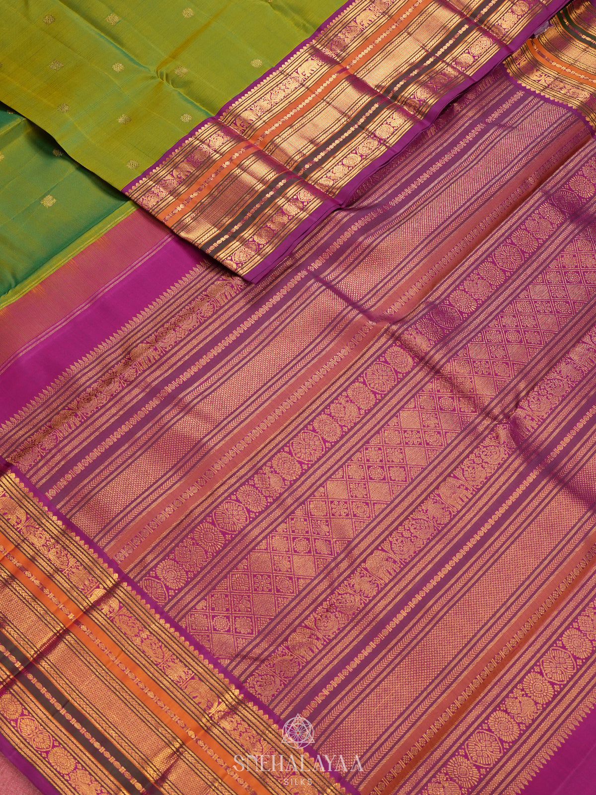 Lime Green Kanjivaram Silk Saree