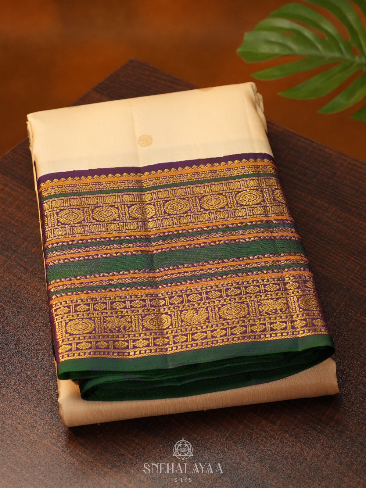 Cream Kanjivaram Silk Saree