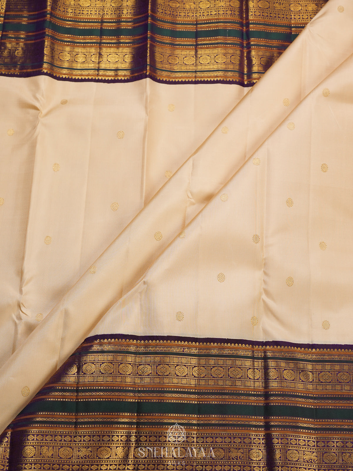 Cream Kanjivaram Silk Saree