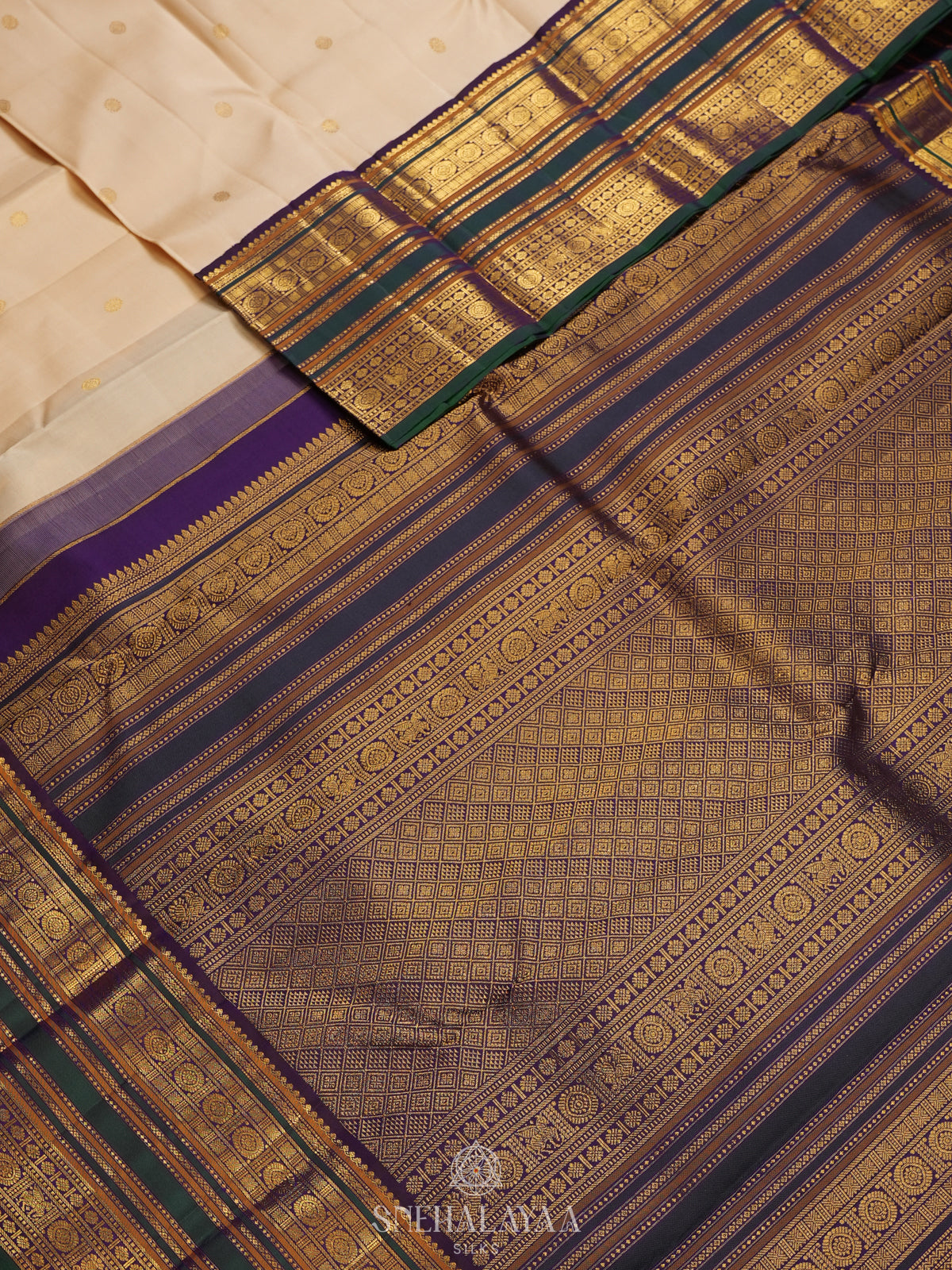 Cream Kanjivaram Silk Saree