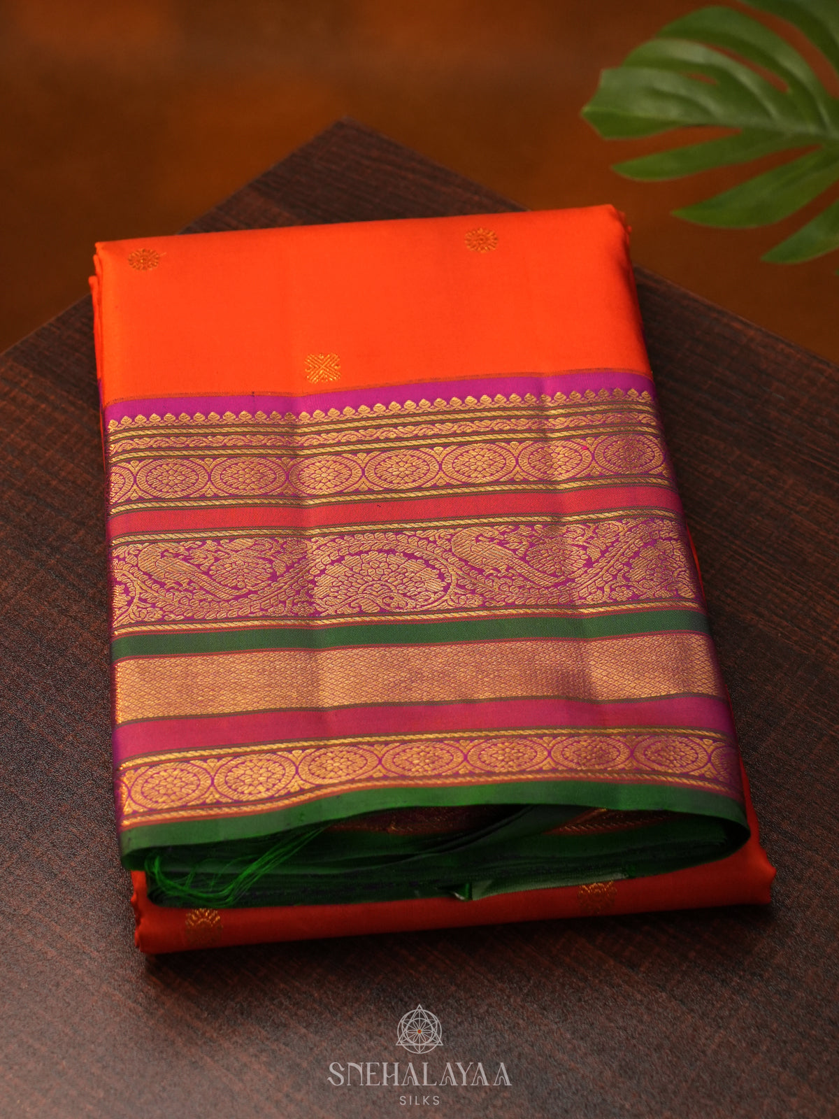 Rust Orange Kanjivaram Silk Saree