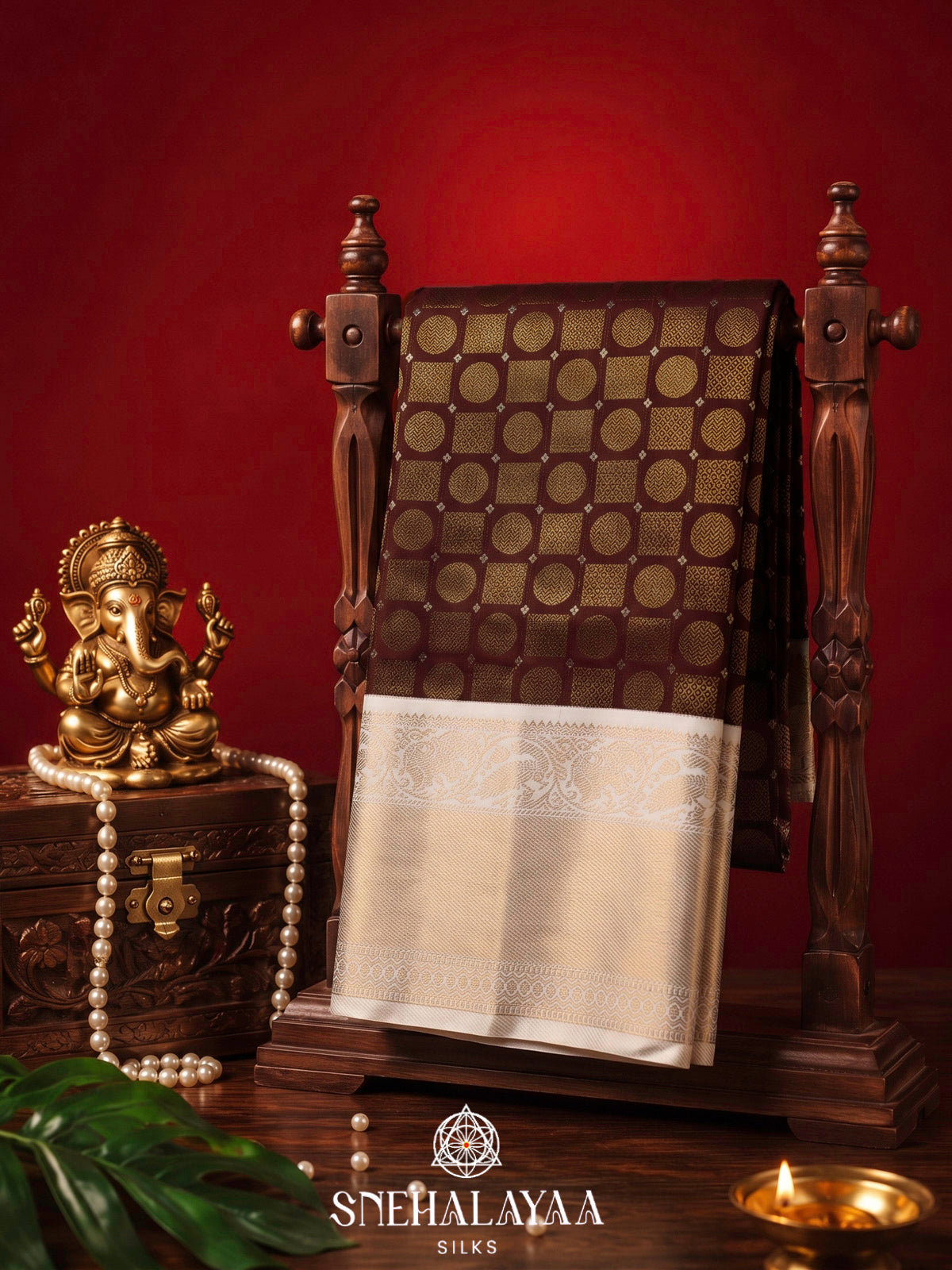 Coffee Brown Korvai Kanjivaram Silk Saree with Silver Zari Border