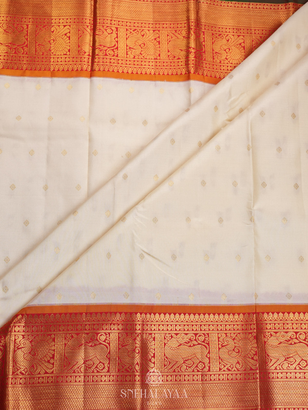 White Kanjivaram Silk Saree
