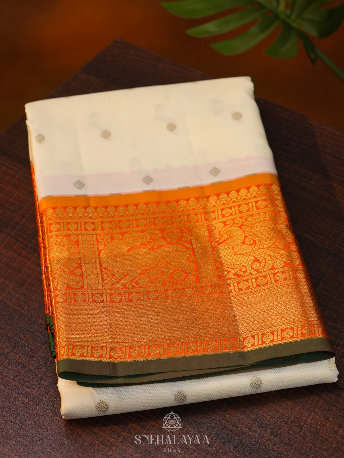 Cream Kanjivaram Silk Saree