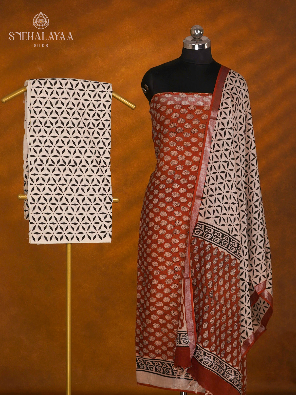 Maroon Linen Cotton 3-Piece Salwar Suit Material