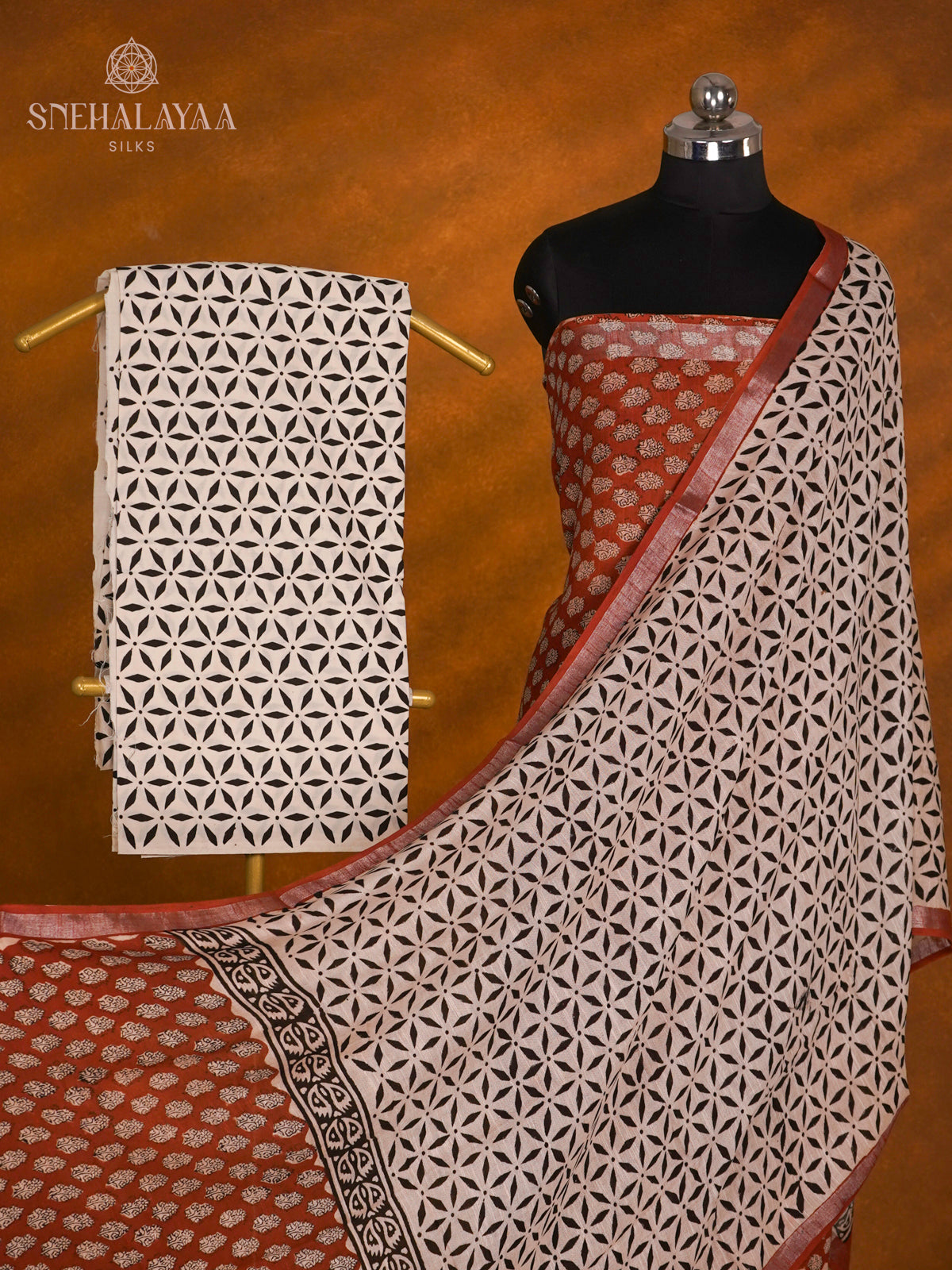 Maroon Linen Cotton 3-Piece Salwar Suit Material