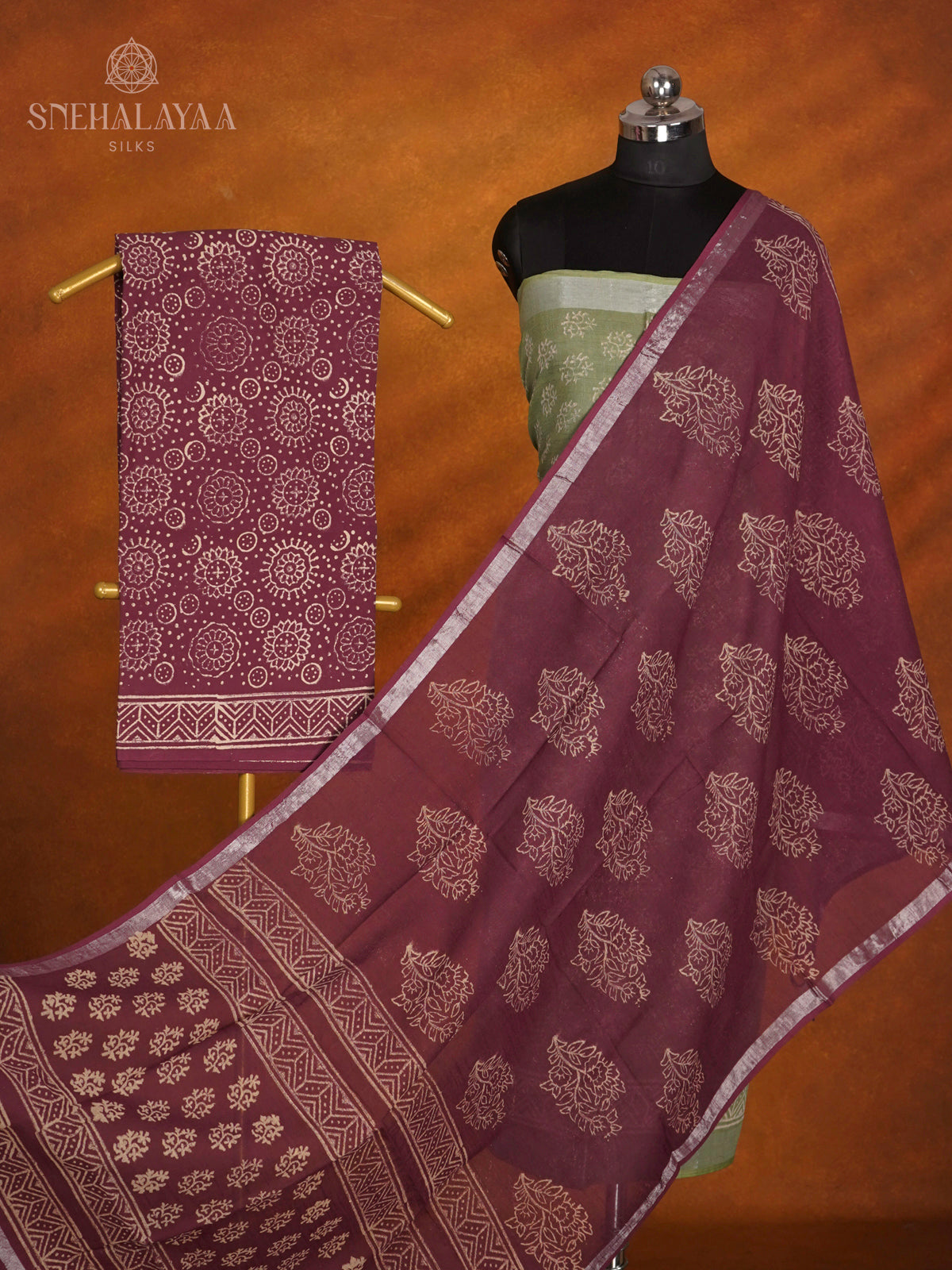Olive Green Linen Cotton 3-Piece Salwar Suit Material