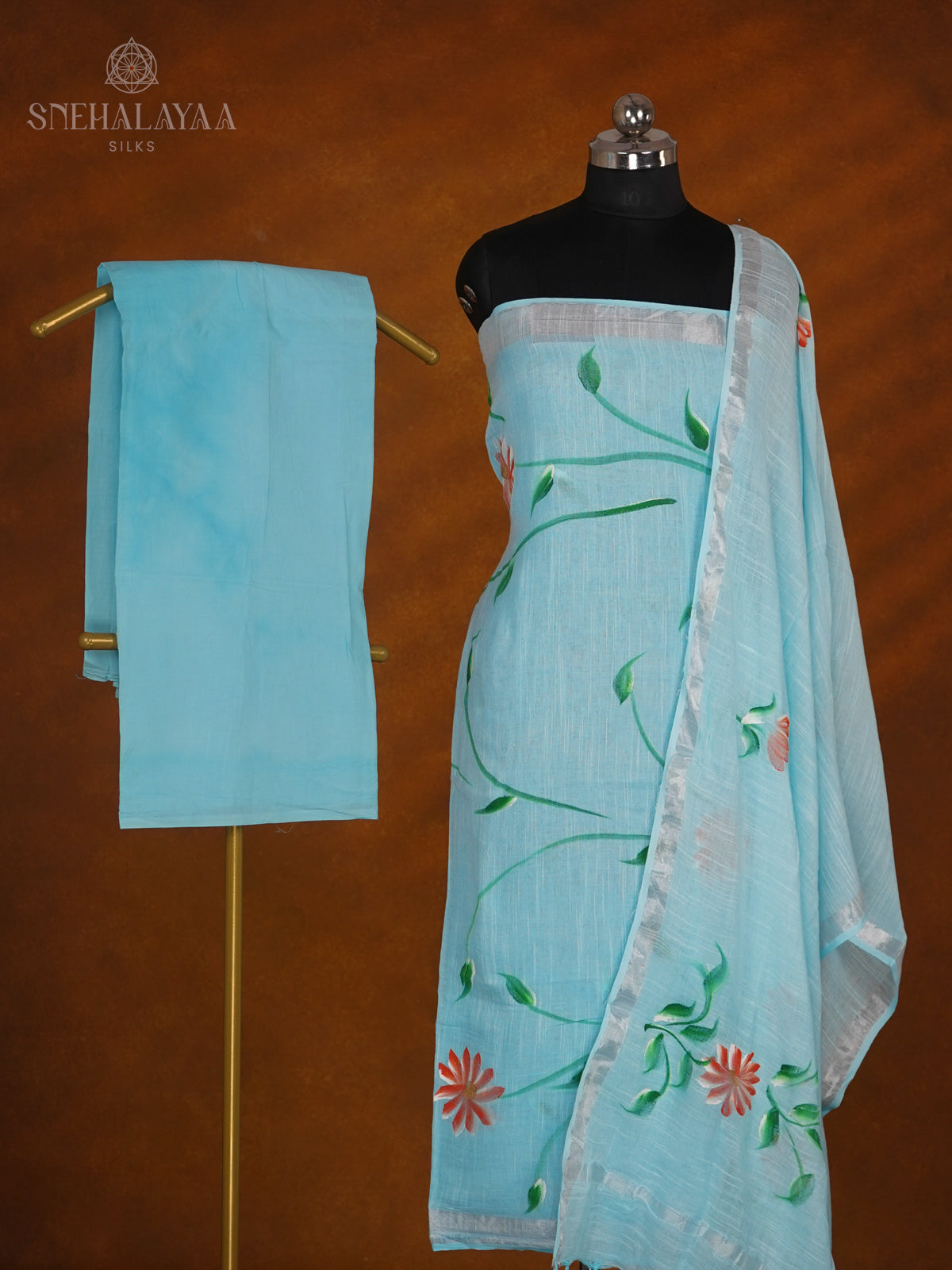 Sky Blue Linen Cotton 3-Piece Salwar Suit Material