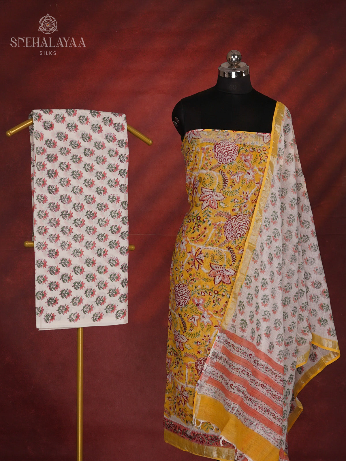 Yellow Linen Cotton 3-Piece Salwar Suit Material