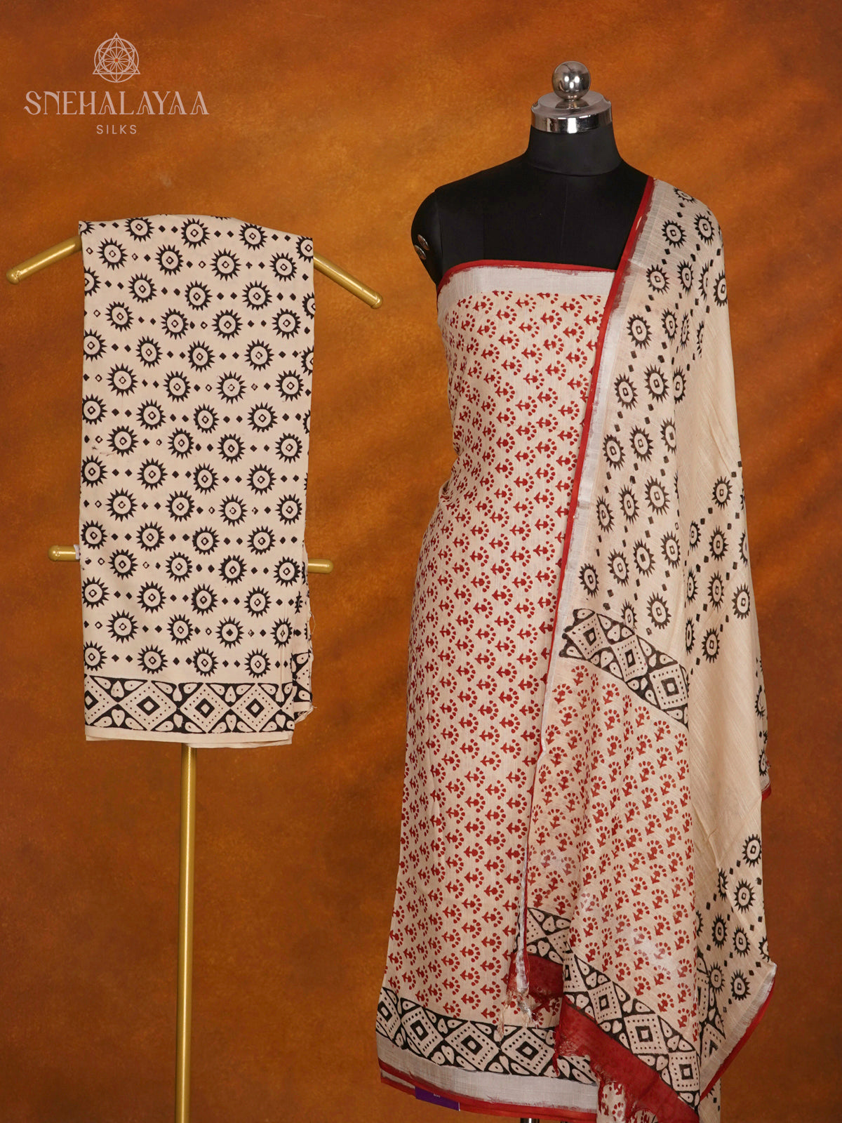 Off White Linen Cotton 3-Piece Salwar Suit Material