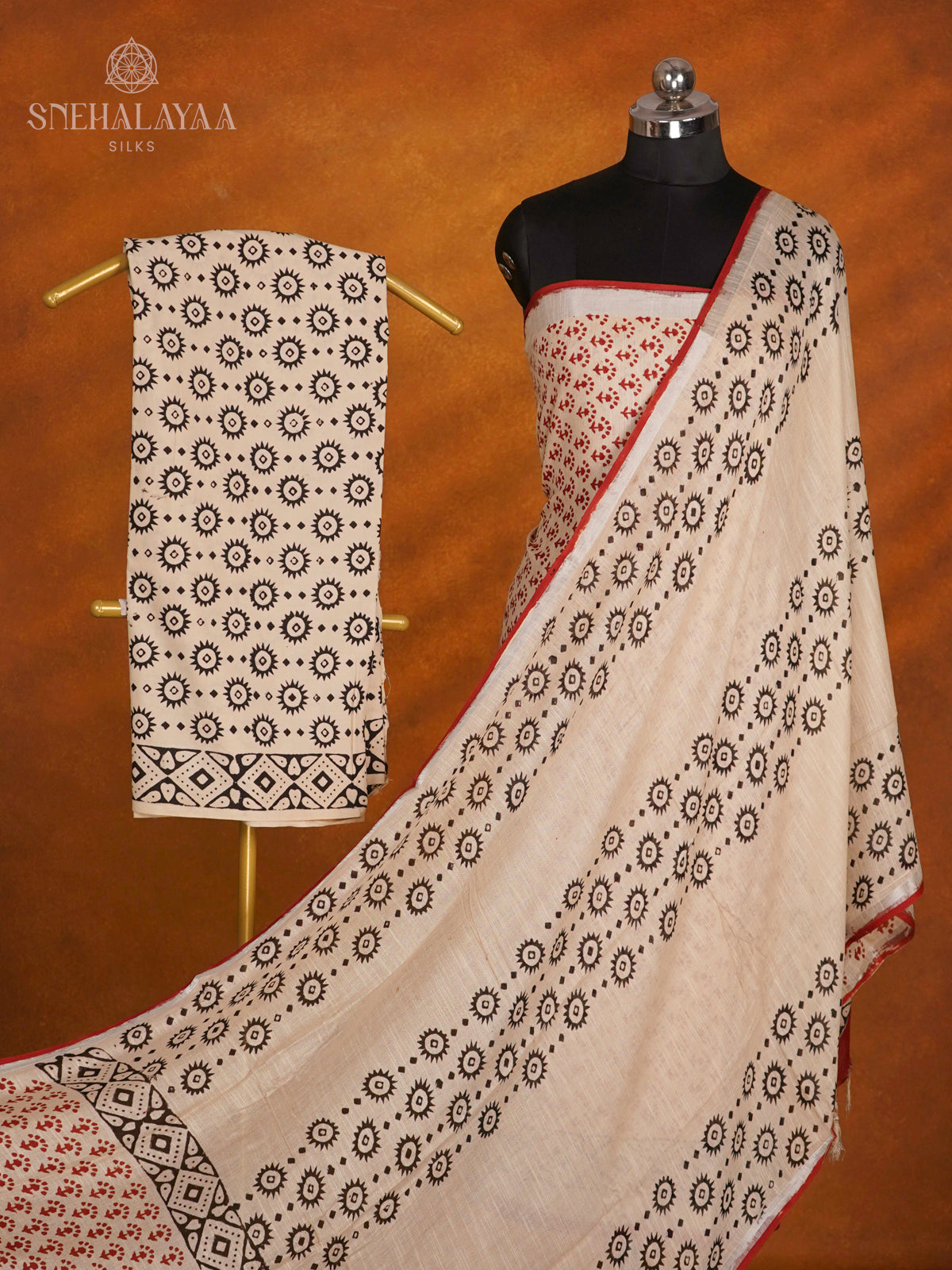 Off White Linen Cotton 3-Piece Salwar Suit Material