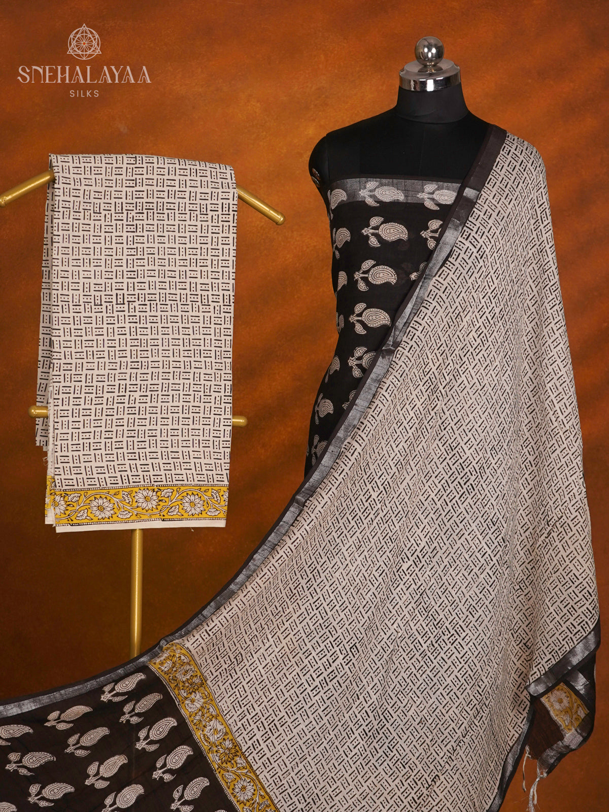 Black Linen Cotton 3-Piece Salwar Suit Material