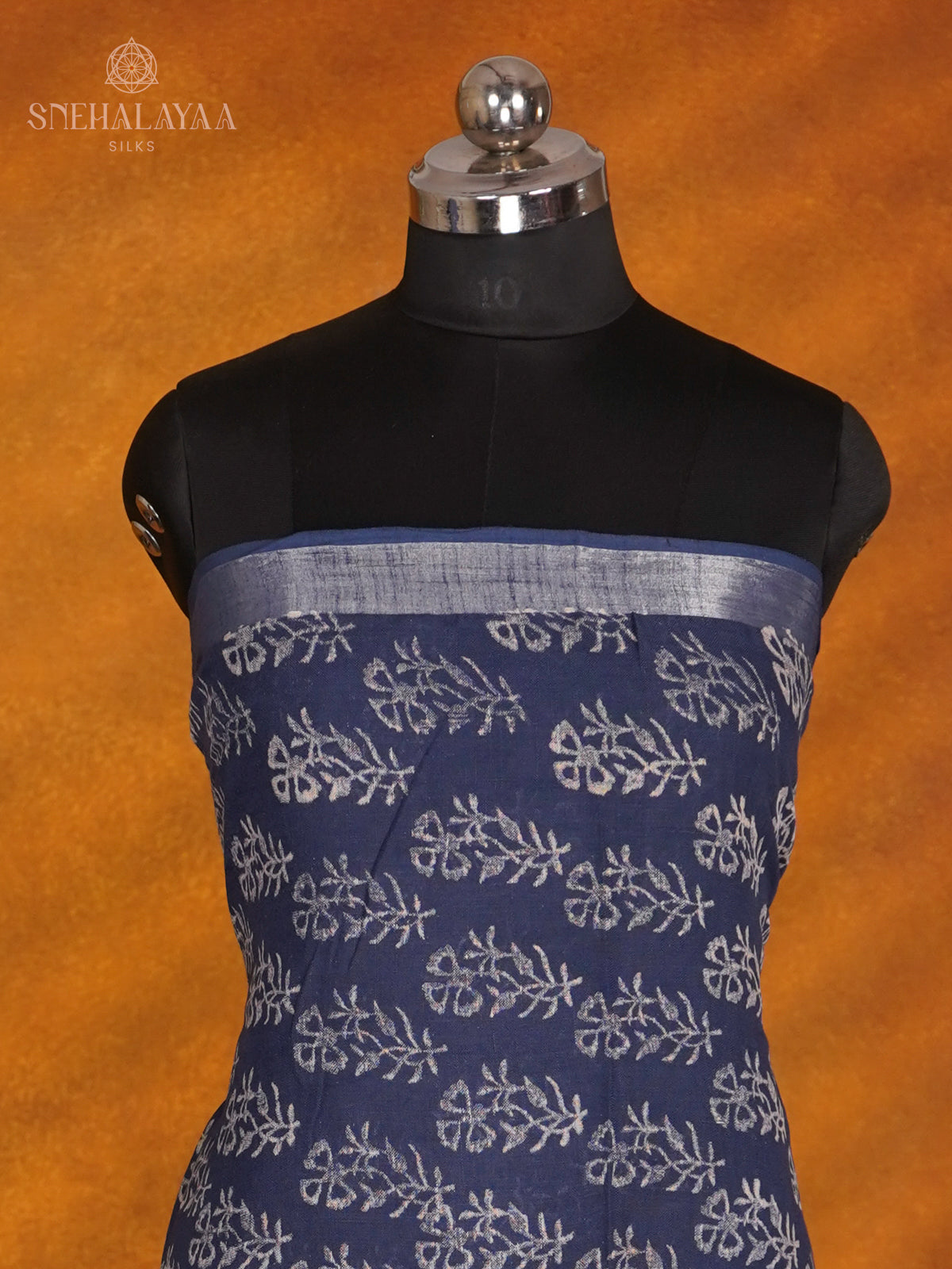 Navy Blue Linen Cotton 3-Piece Salwar Suit Material