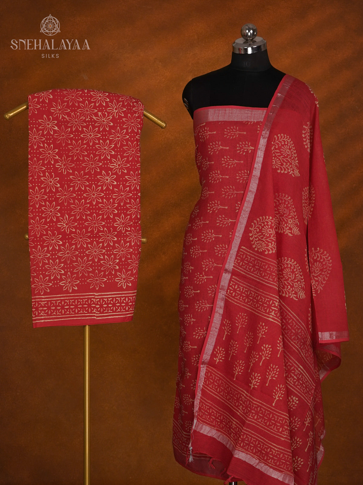 Maroon Linen Cotton 3-Piece Salwar Suit Material