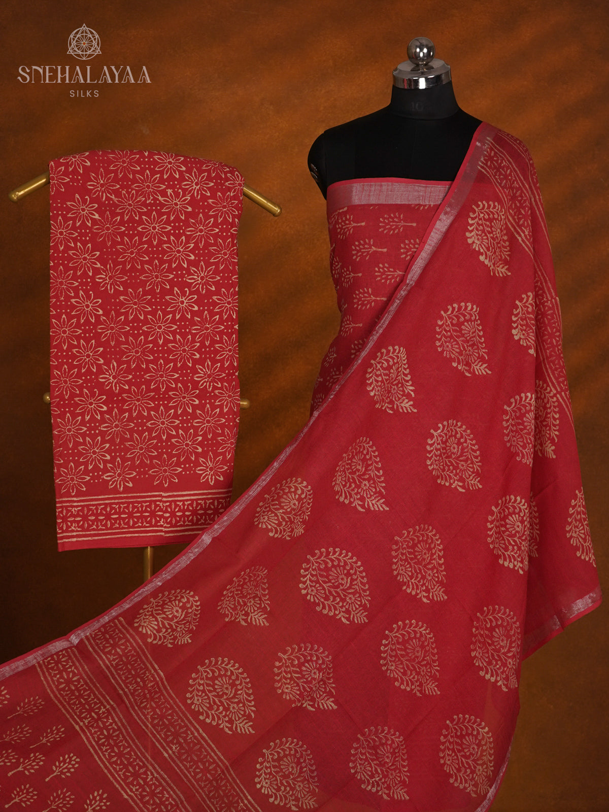 Maroon Linen Cotton 3-Piece Salwar Suit Material