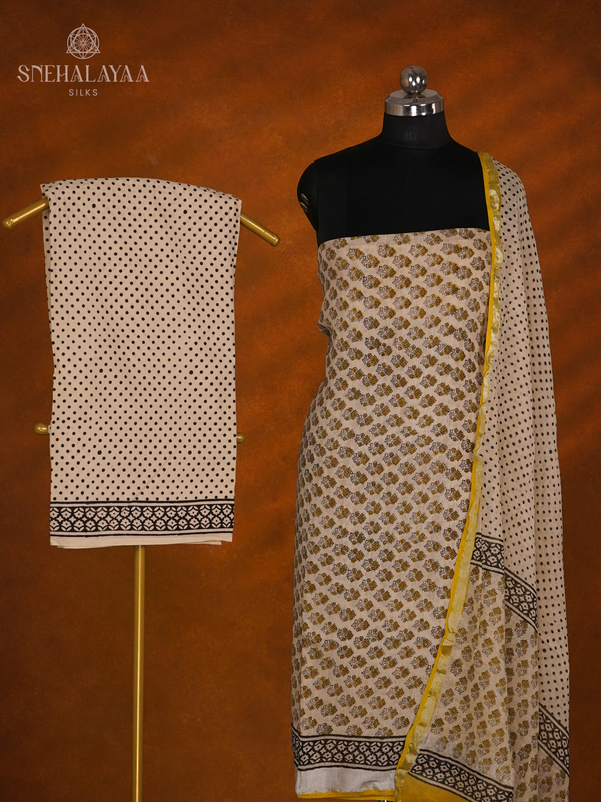 Off White Linen Cotton 3-Piece Salwar Suit Material