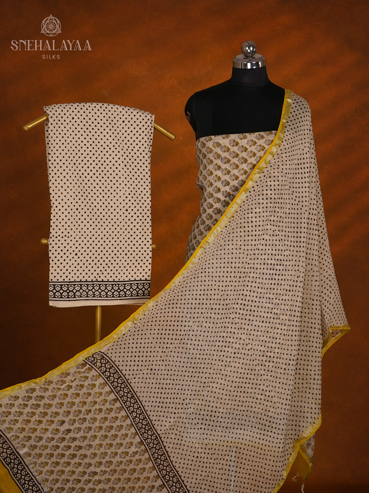 Off White Linen Cotton 3-Piece Salwar Suit Material