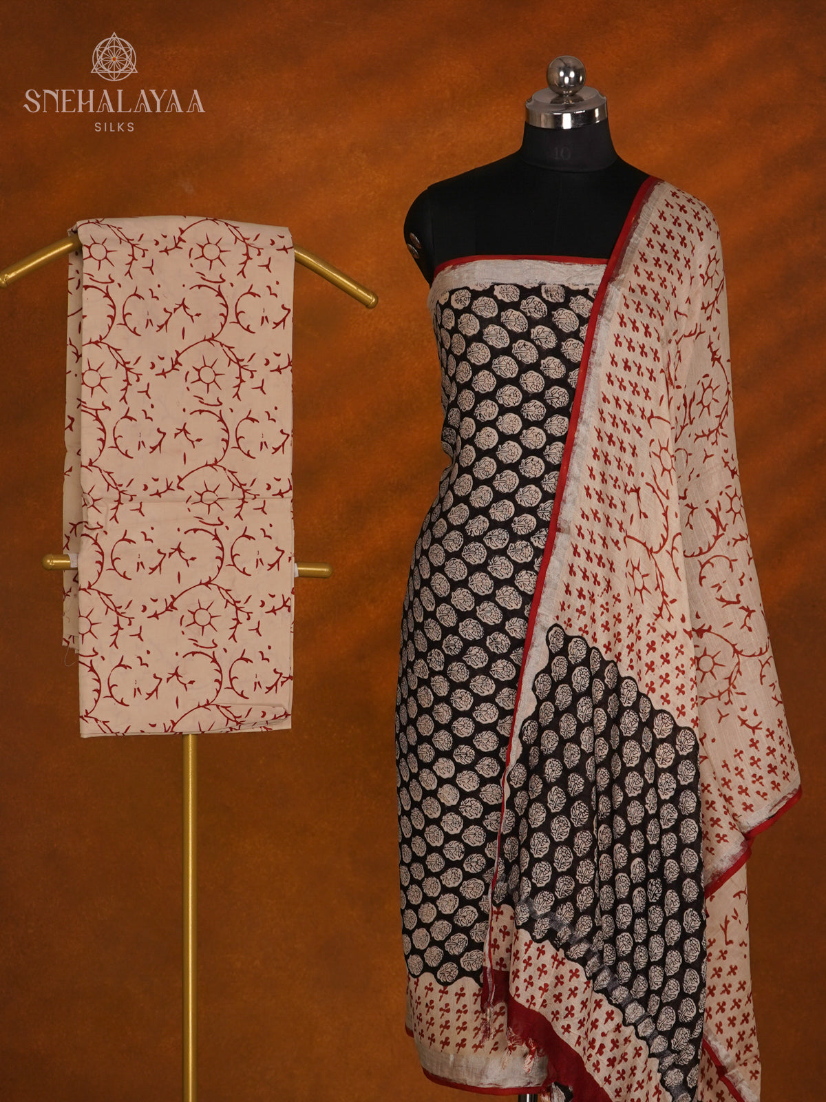 Black Linen Cotton 3-Piece Salwar Suit Material