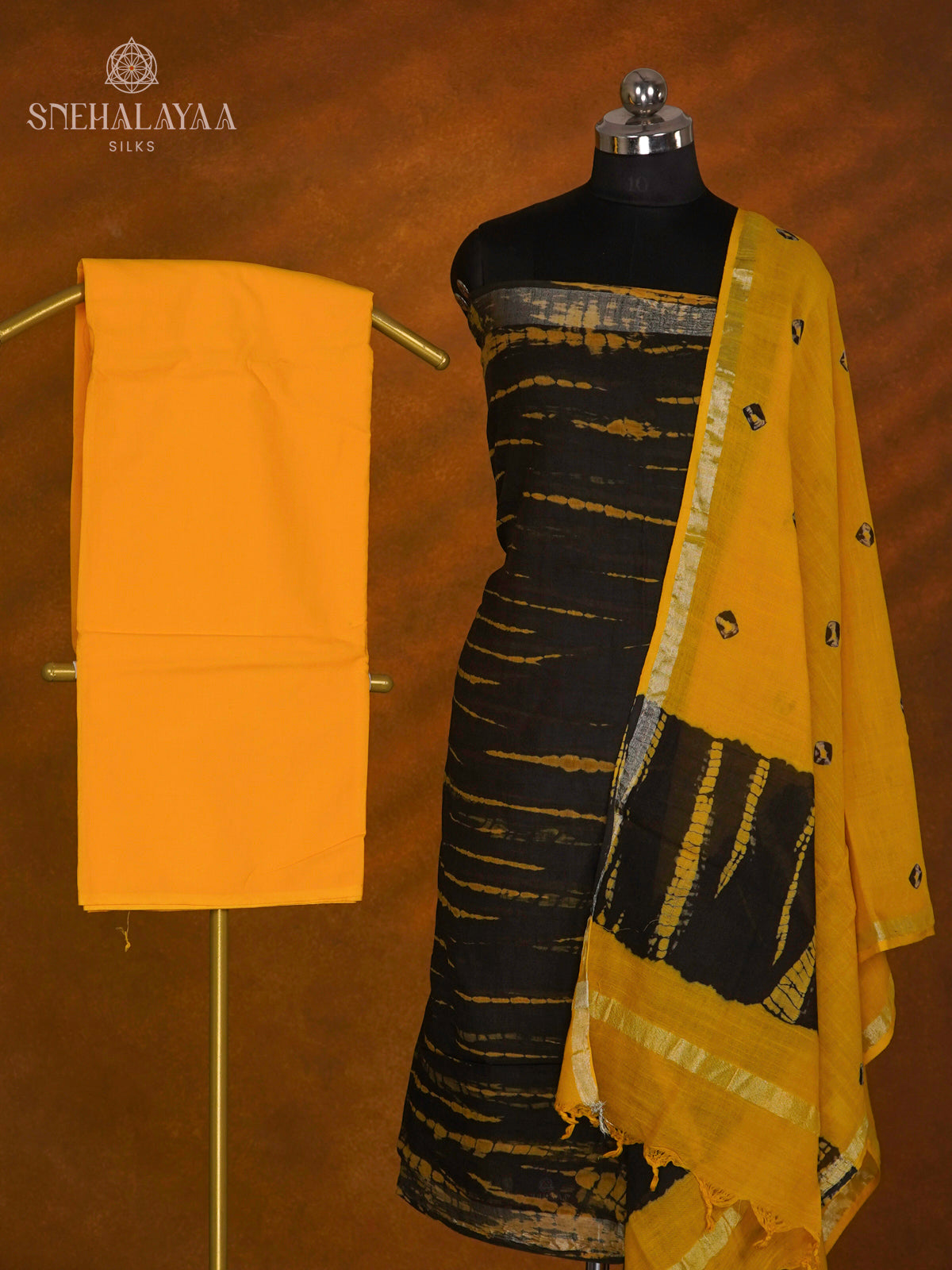 Black Linen Cotton 3-Piece Salwar Suit Material