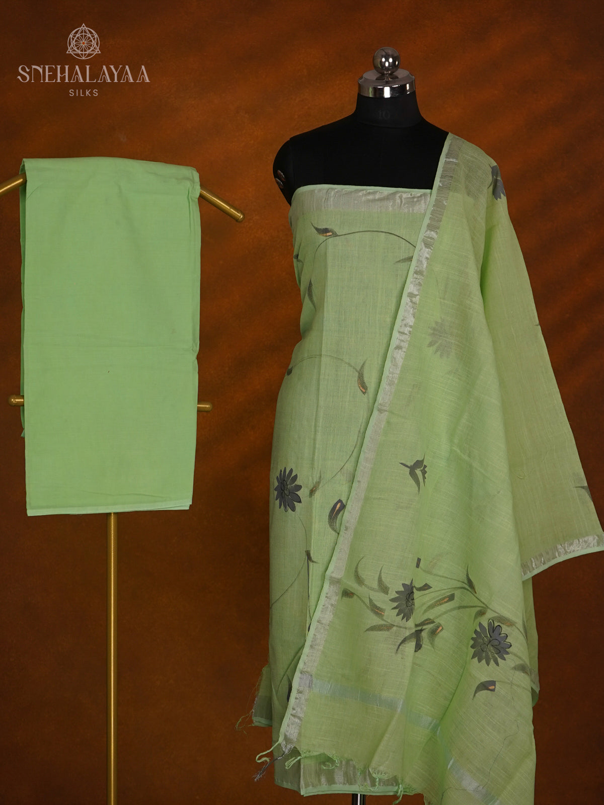 Pista Green Linen Cotton 3-Piece Salwar Suit Material
