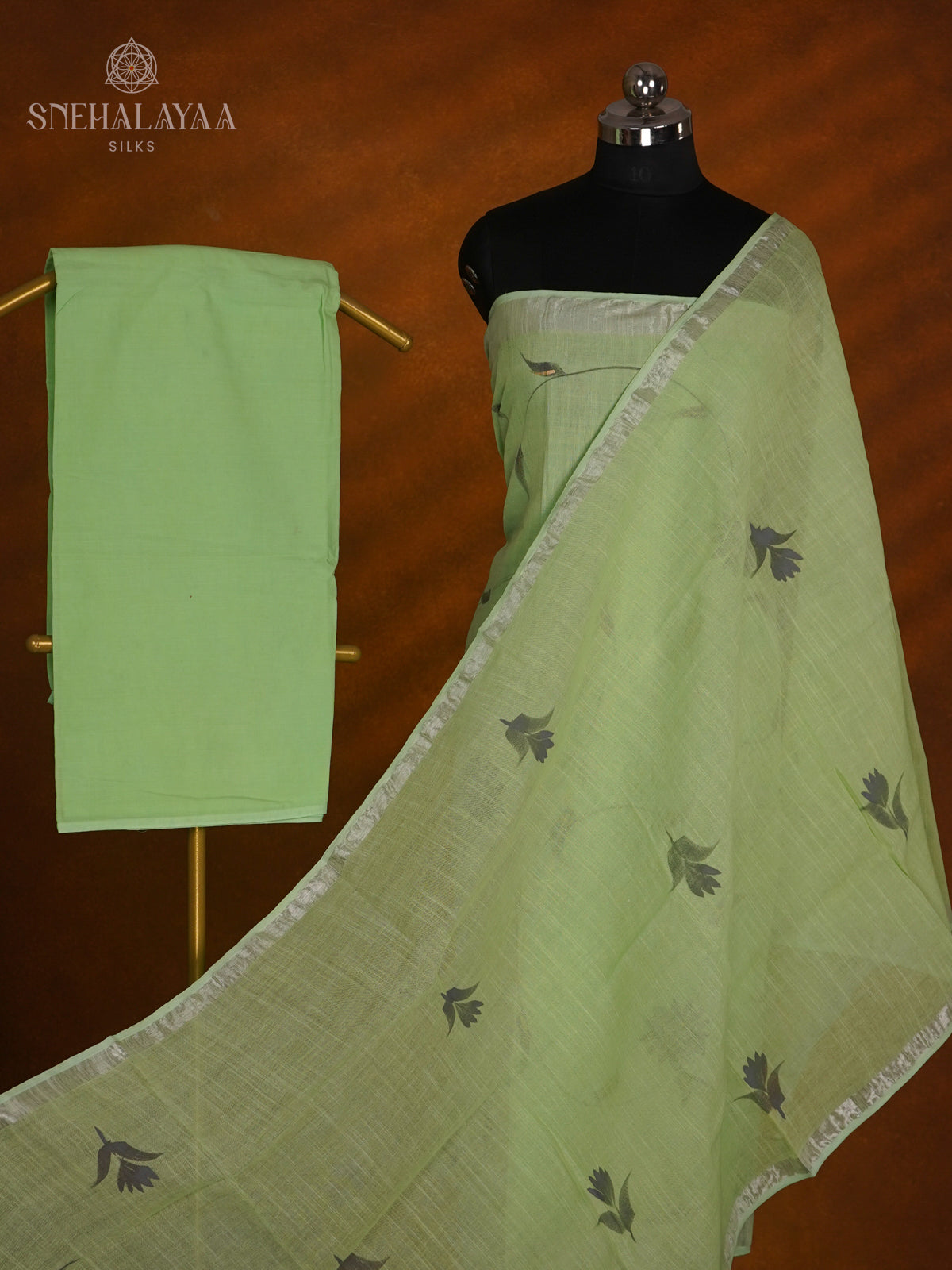 Pista Green Linen Cotton 3-Piece Salwar Suit Material