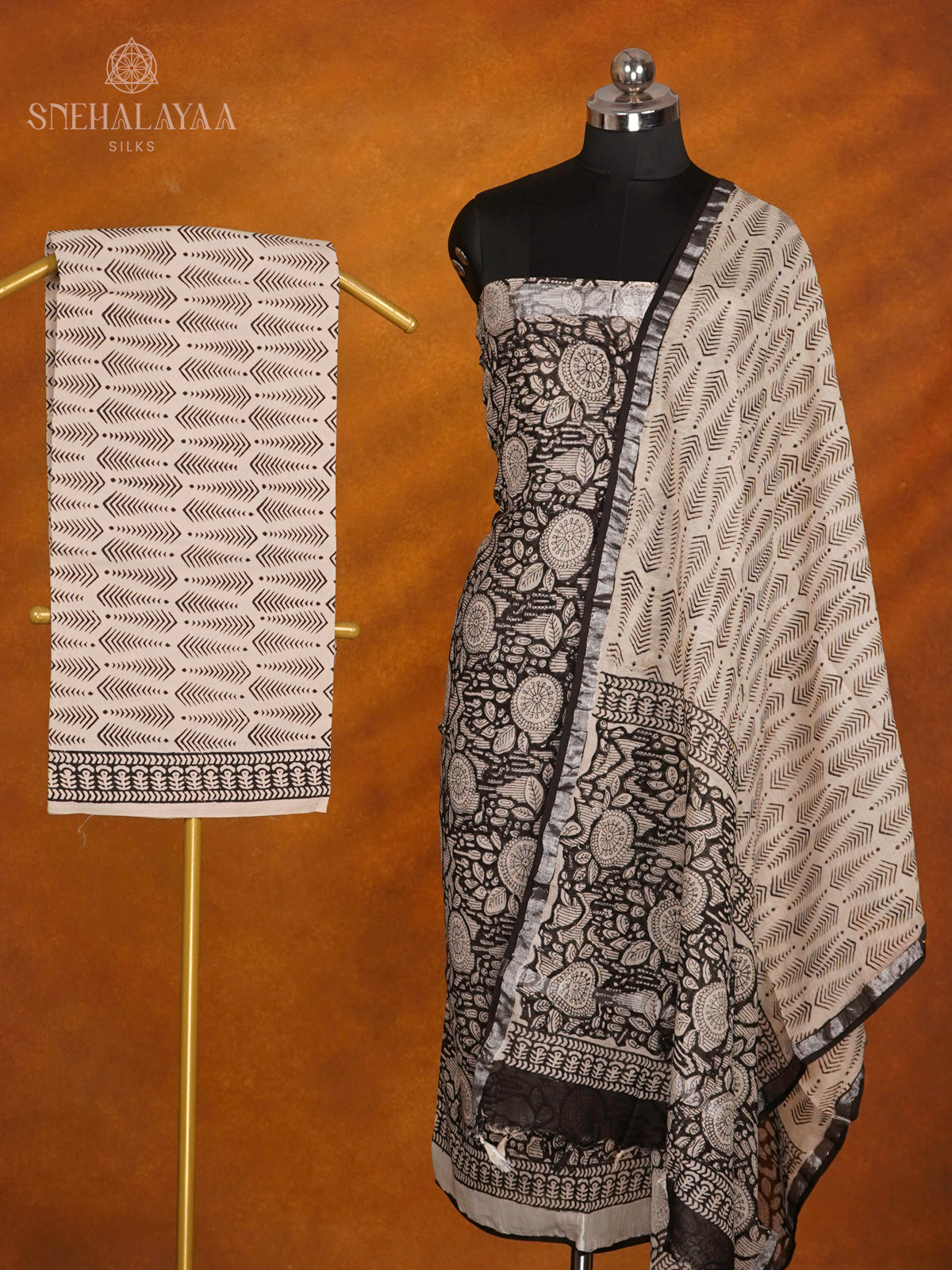Black Linen Cotton 3-Piece Salwar Suit Material