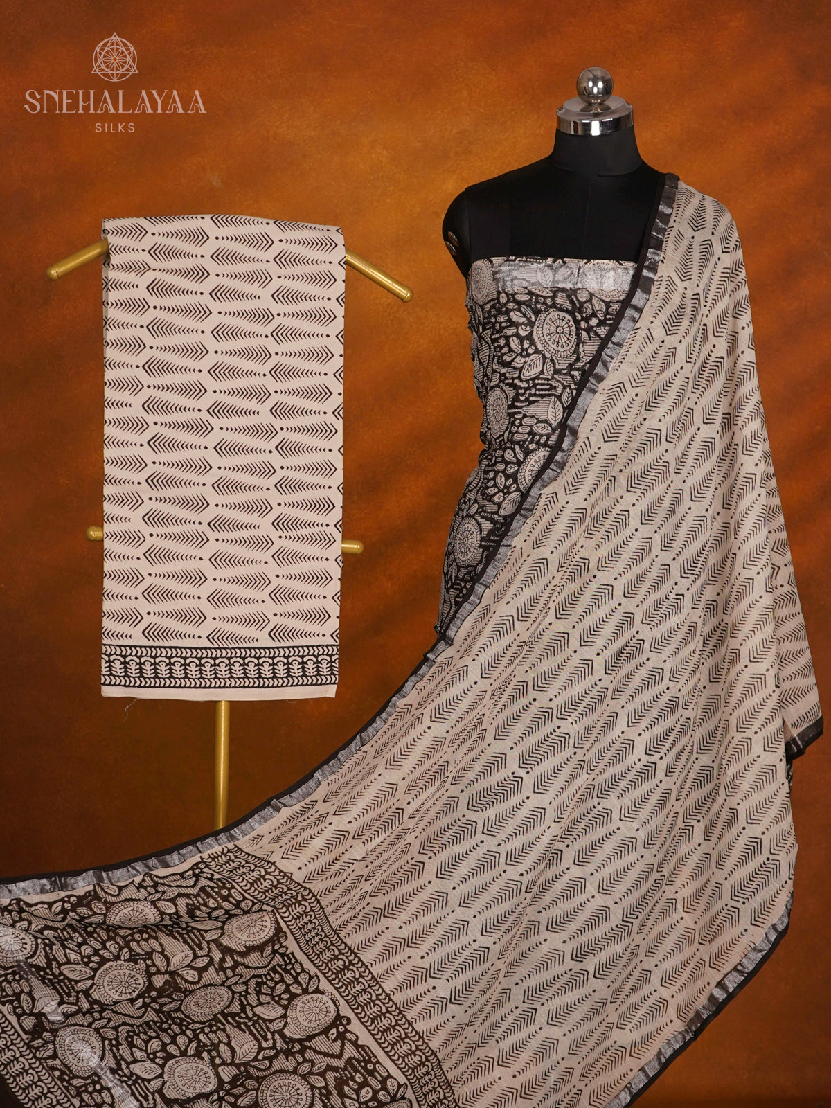 Black Linen Cotton 3-Piece Salwar Suit Material