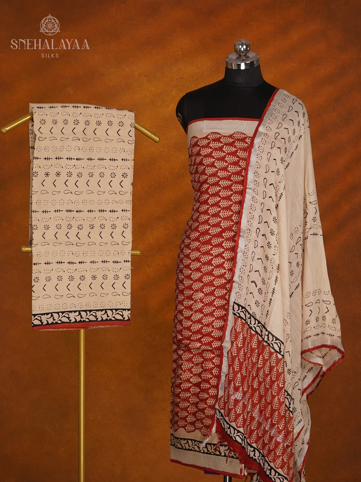 Red  Linen Cotton 3-Piece Salwar Suit Material